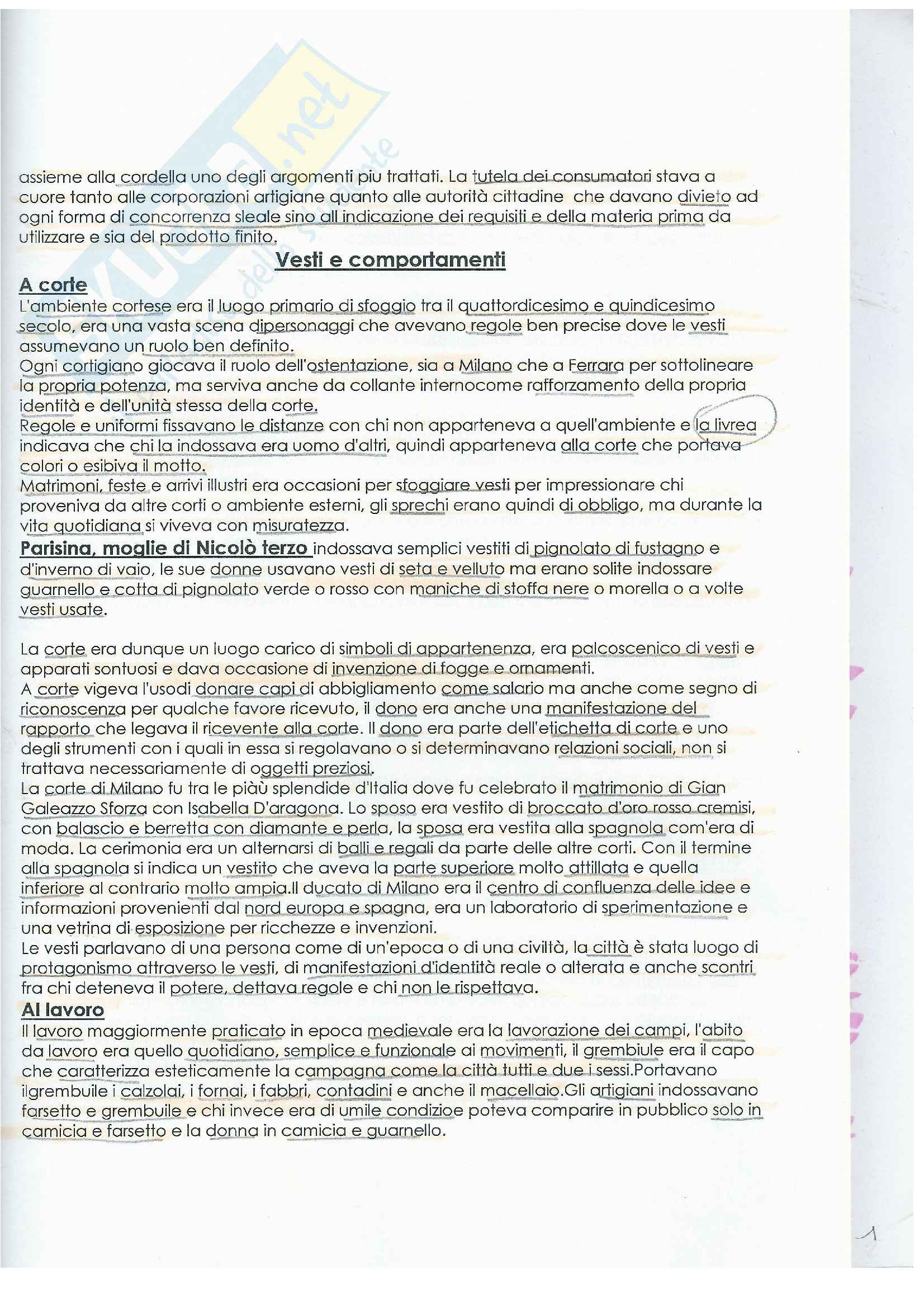 Riassunto esame storia del costume e della moda, prof.ssa Muzzarelli, libro consigliato Guardaroba medievale (ultimo capitolo vesti e comportamenti), Muzzarelli Pag. 1