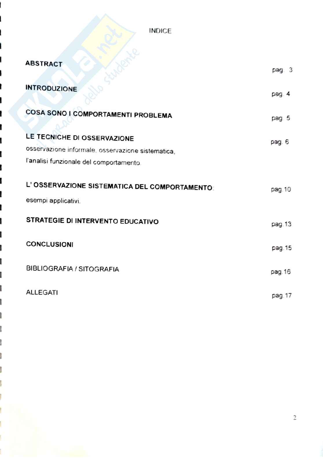 L'osservazione dei comportamenti problema in classe Pag. 1