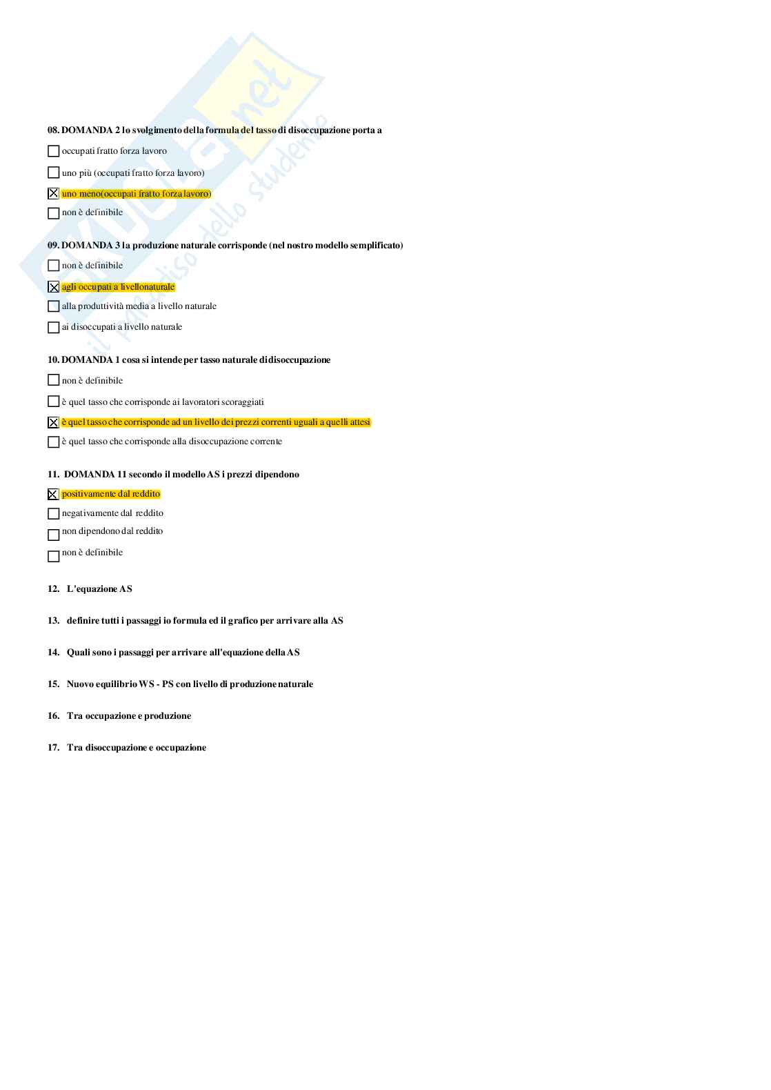 Paniere macroeconomia - risposte multiple Pag. 51