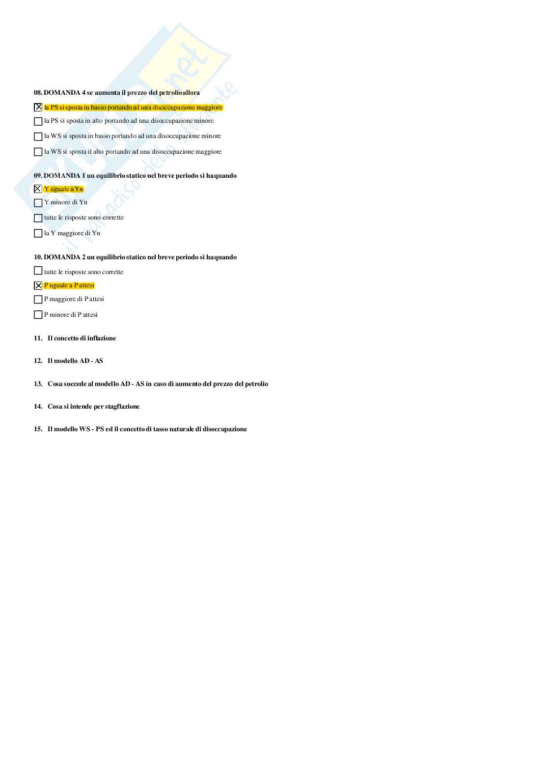 Paniere macroeconomia - risposte multiple Pag. 71