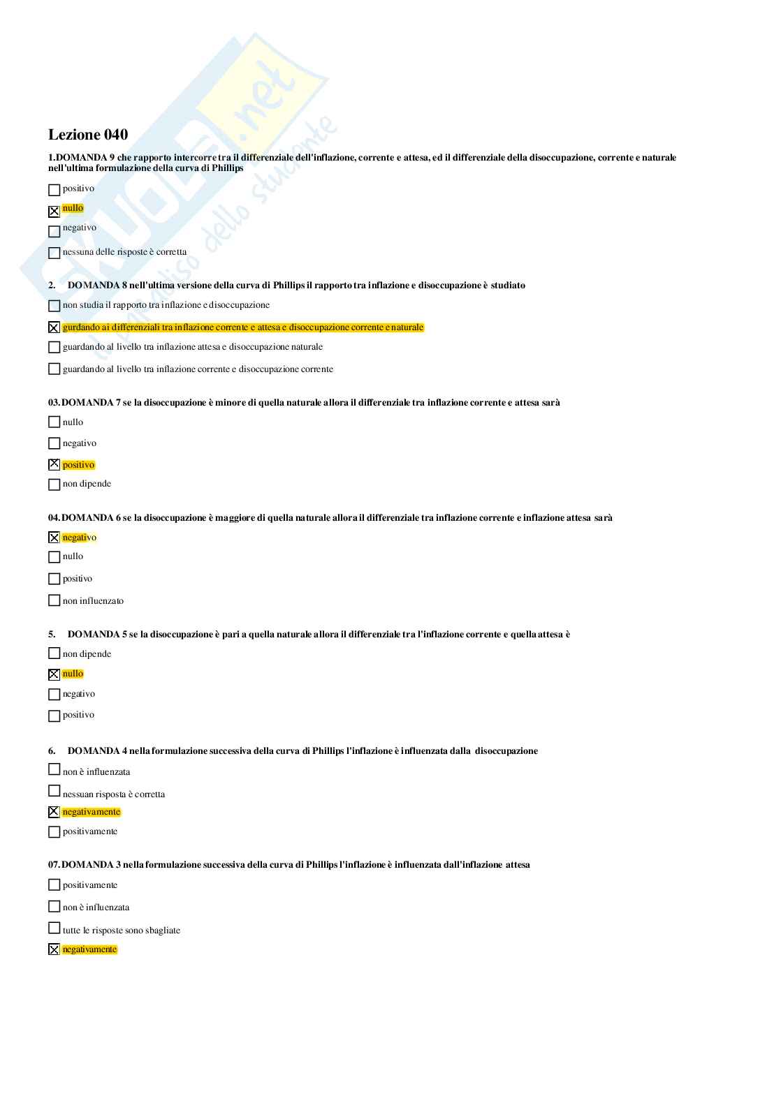 Paniere macroeconomia - risposte multiple Pag. 81