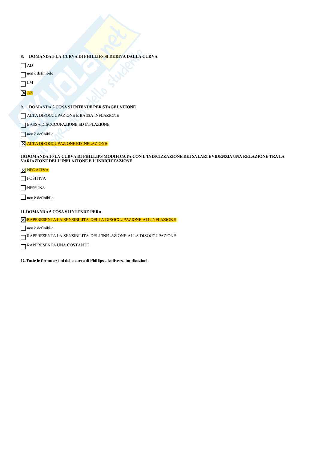 Paniere macroeconomia - risposte multiple Pag. 86