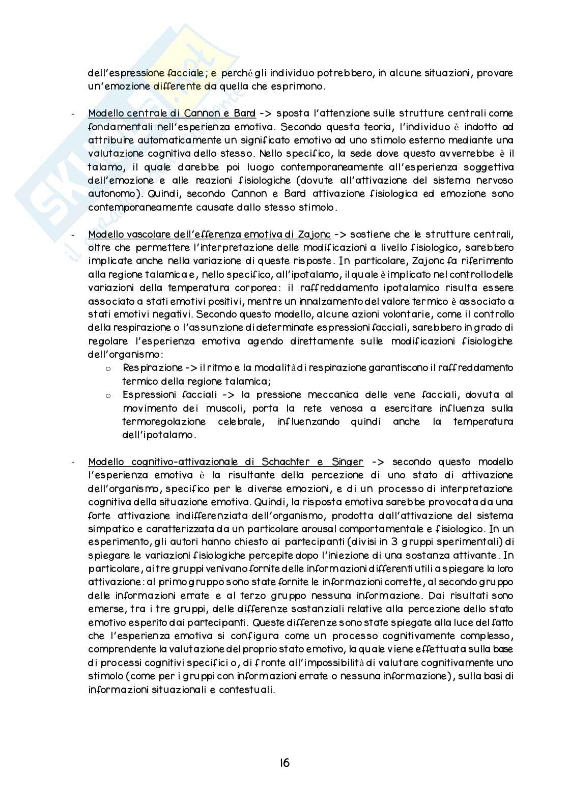 Riassunto esame Neuroscienze cognitive con elementi di neuroanatomia funzionale, Prof. Balconi Michela, libro consigliato Neuroscienze delle emozioni, Balconi Pag. 16