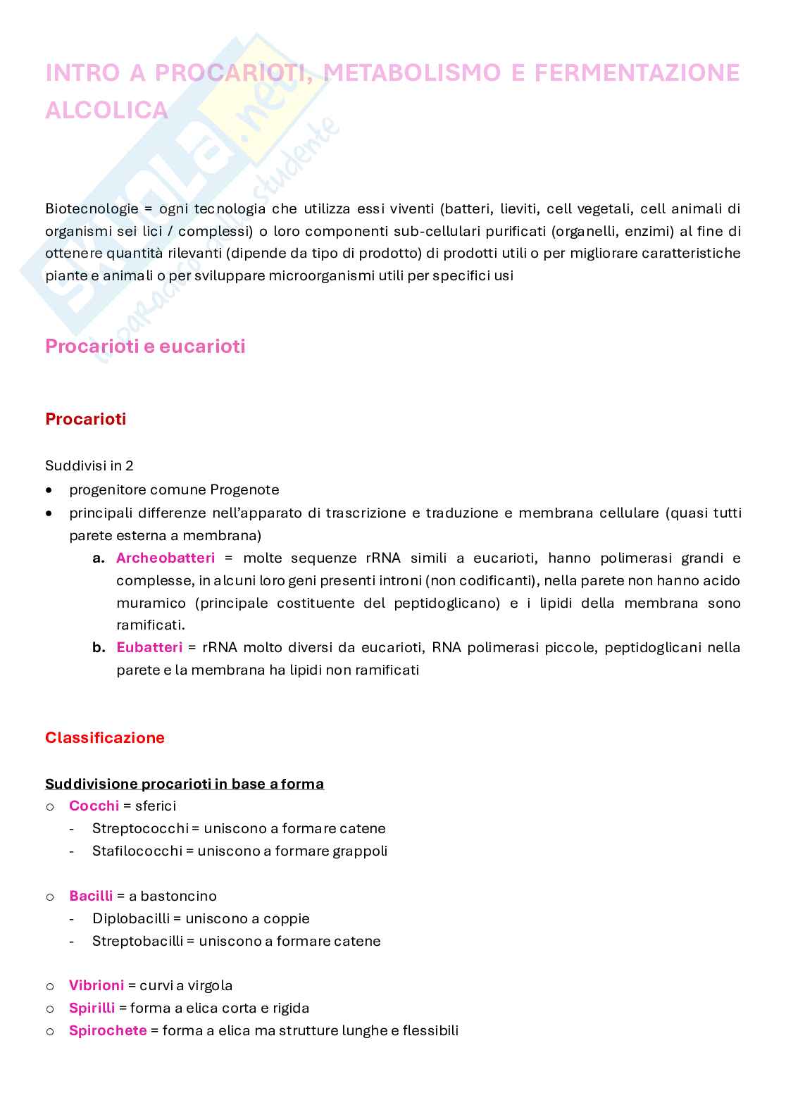 Biotecnologie delle fermentazioni appunti completi Pag. 1