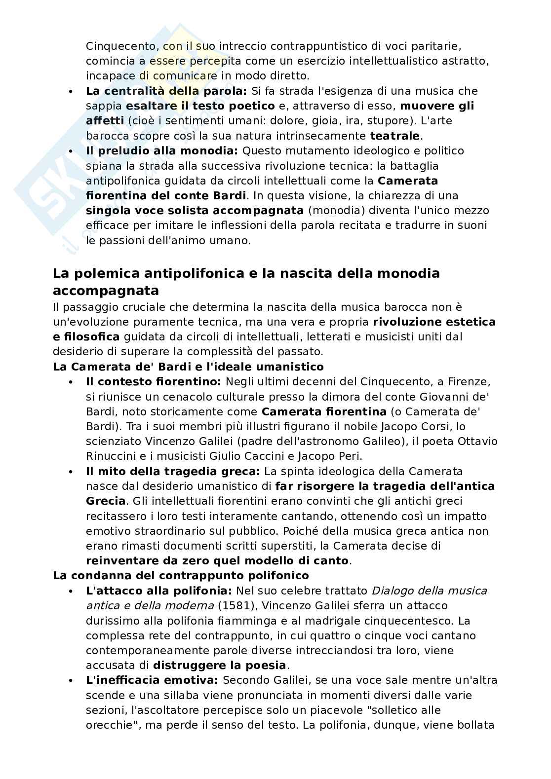 Riassunto esame Storia della musica, Prof. Pappalardo Matteo, libro consigliato Storia della musica - Parti V, VI, VII, VIII, IX, Baroni, Fubini, Vinay Pag. 2