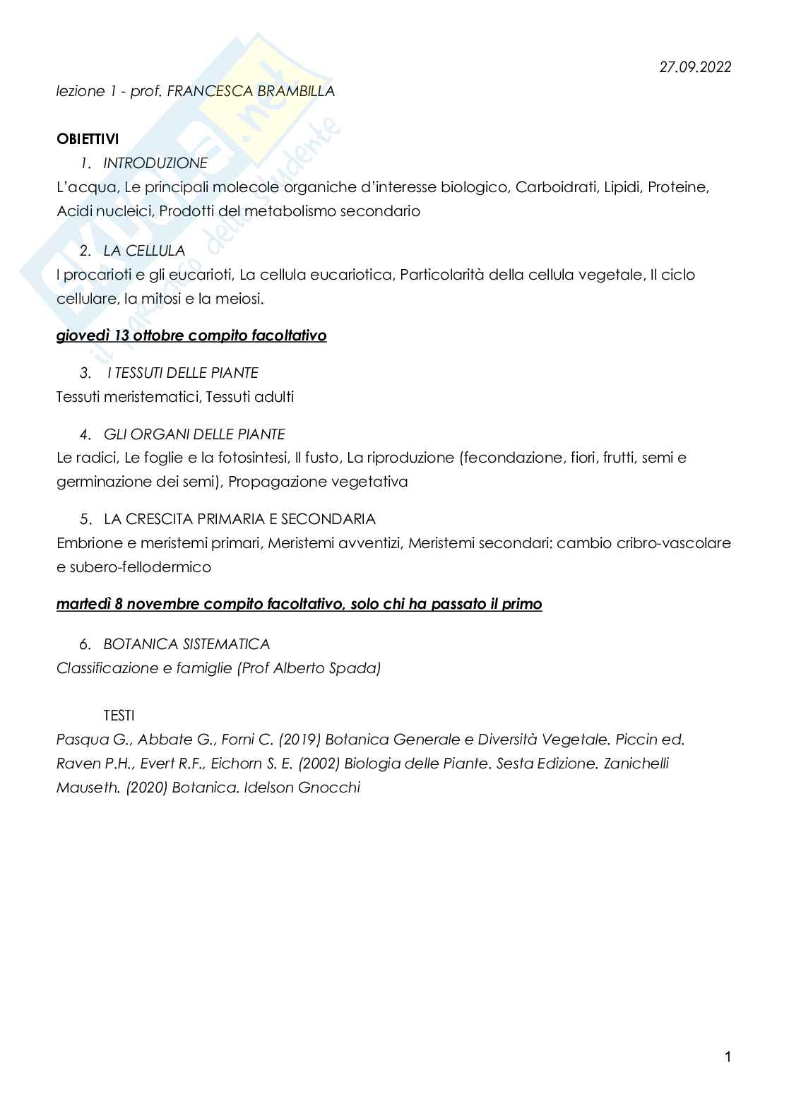 Biologia vegetale  Pag. 1
