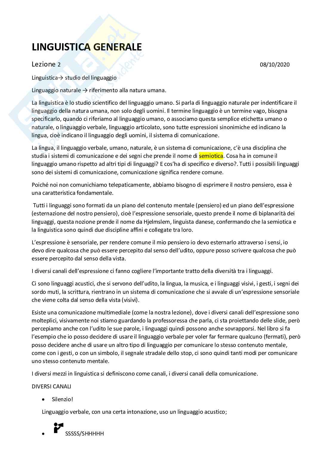 Riassunto esame Linguistica generale, Prof. Di Pace Lucia, libro consigliato Le lingue e il linguaggio, G. Graffi, S. Scalise Pag. 1
