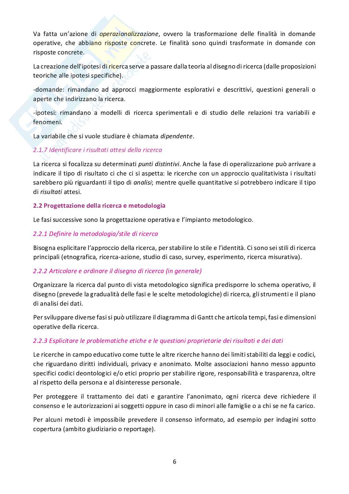 Riassunto esame Ricerca educativa, prof.ssa Restiglian, libro consigliato "Stili e metodi della ricerca educativa", Benvenuto Pag. 6