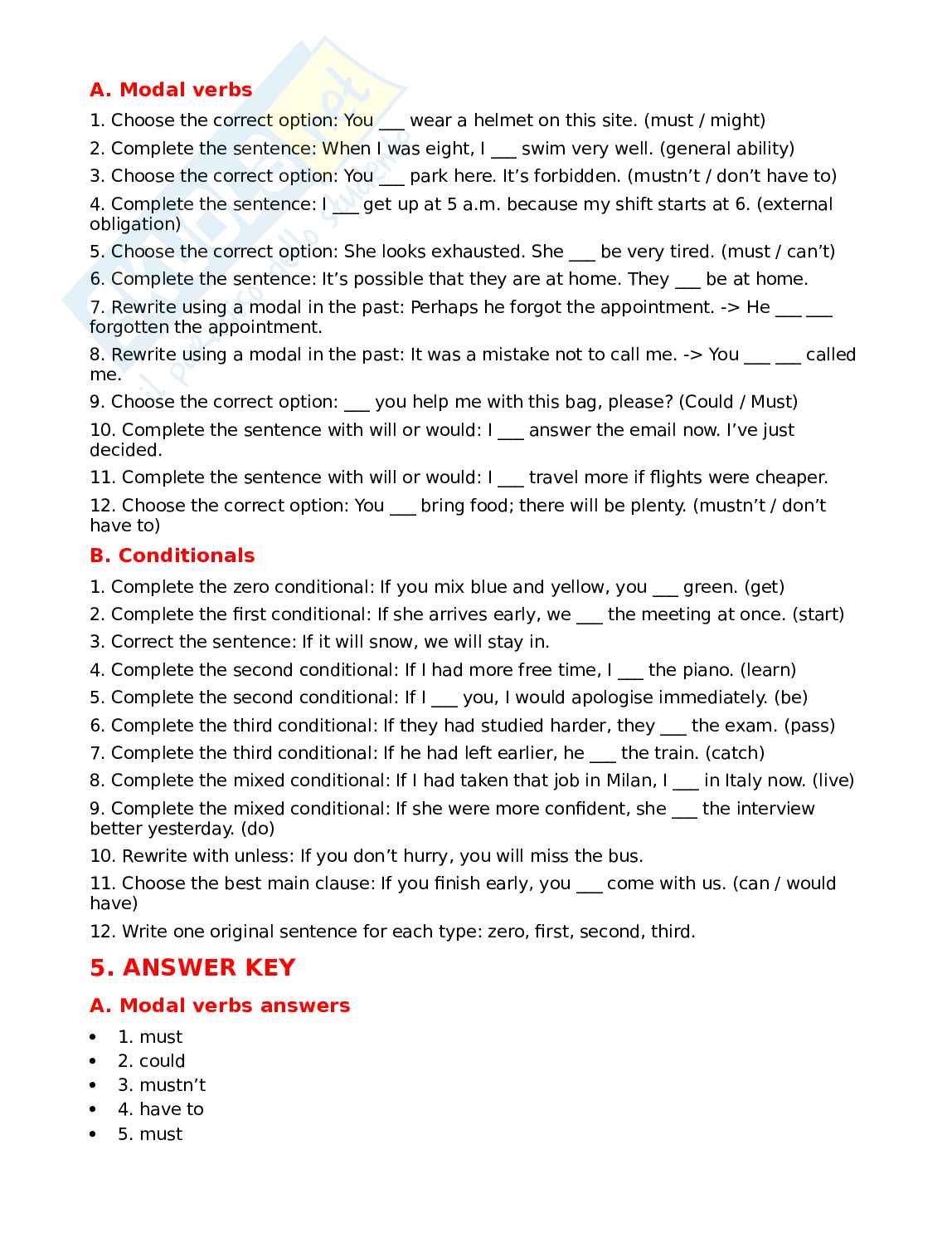 Modali e Condizionali livello B2/C1 per CEL Pag. 6