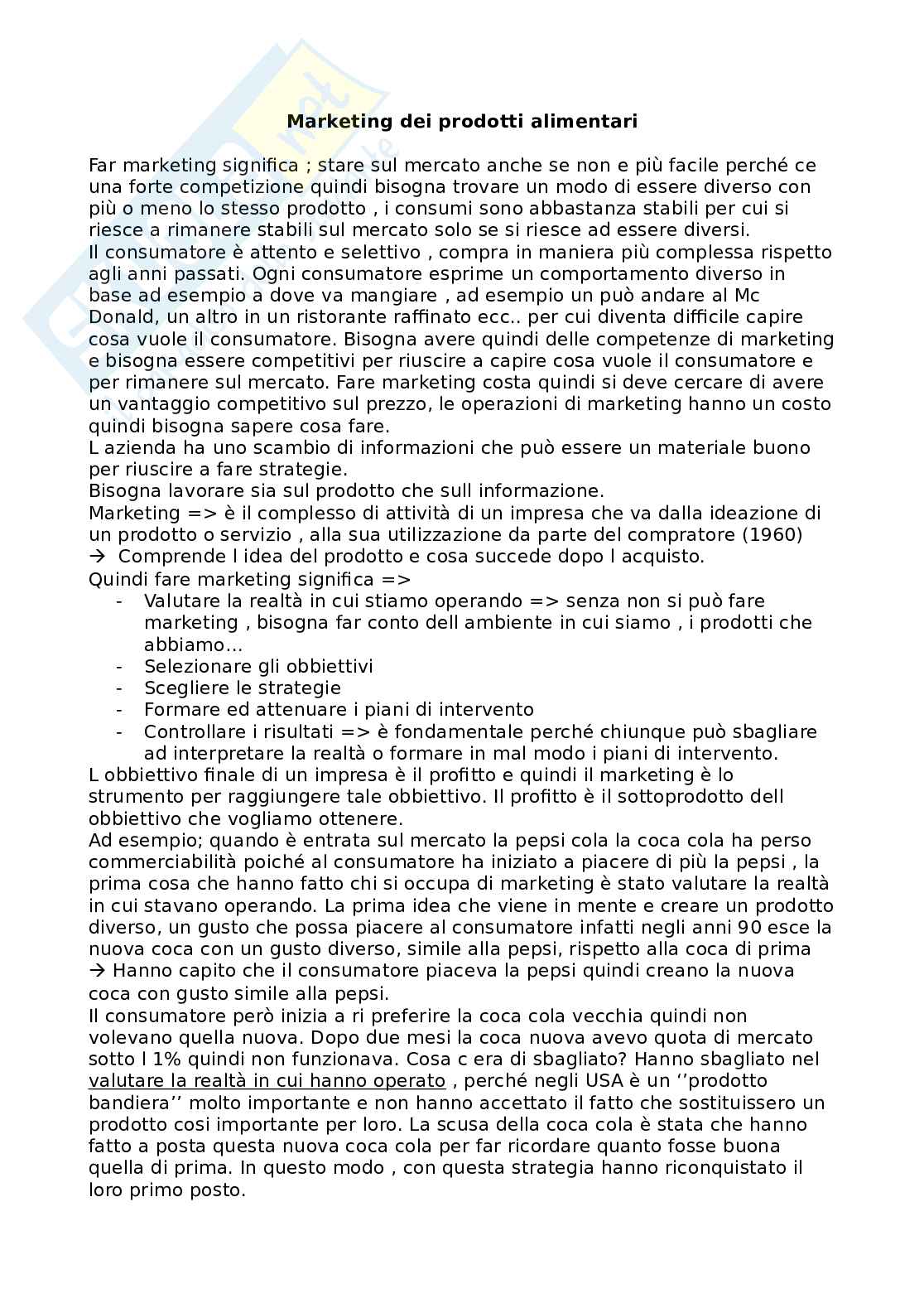 Marketing dei prodotti alimentari Pag. 1