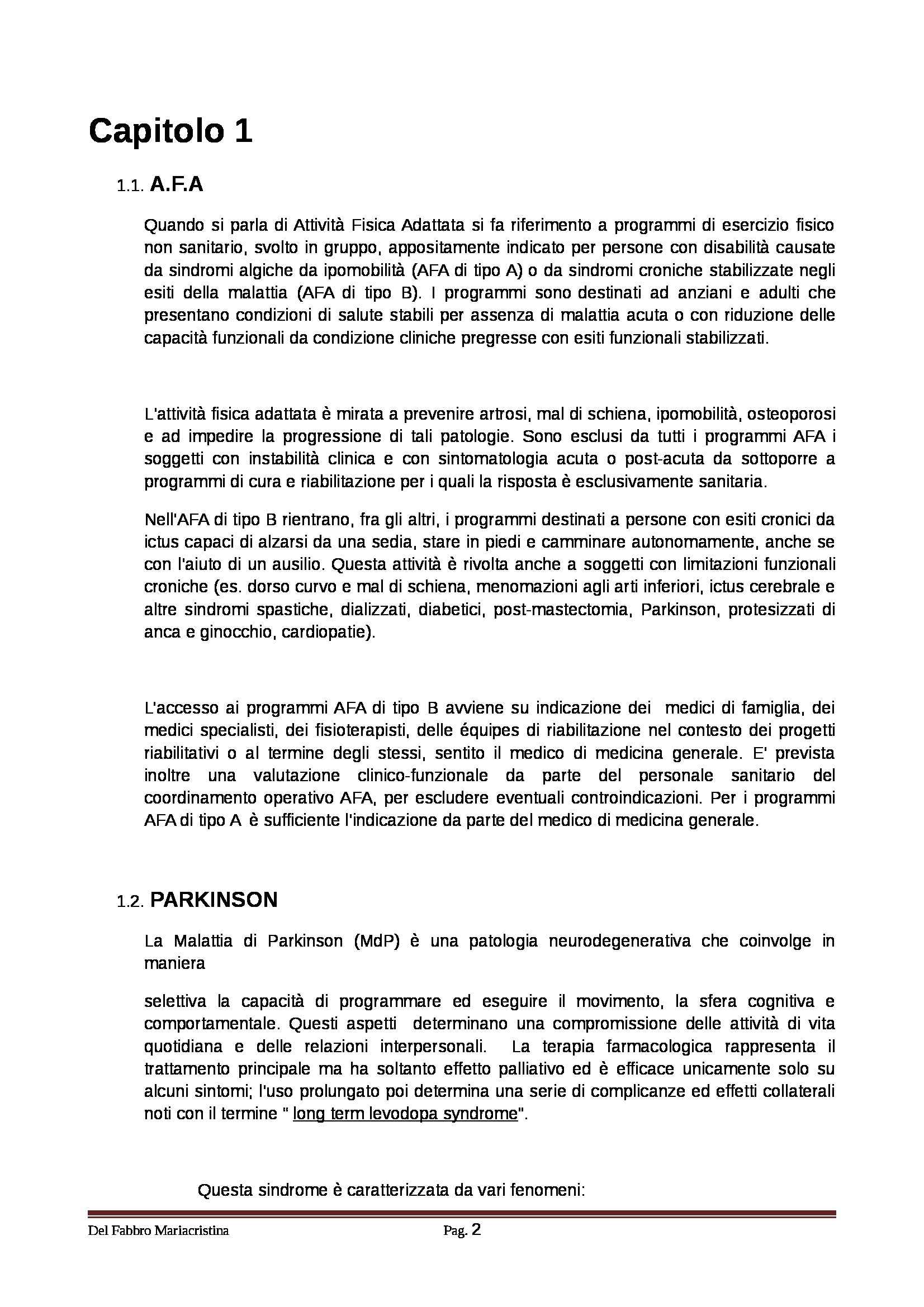 Riabilitazione dello sportivo - Riabilitazione Parkinson Pag. 2