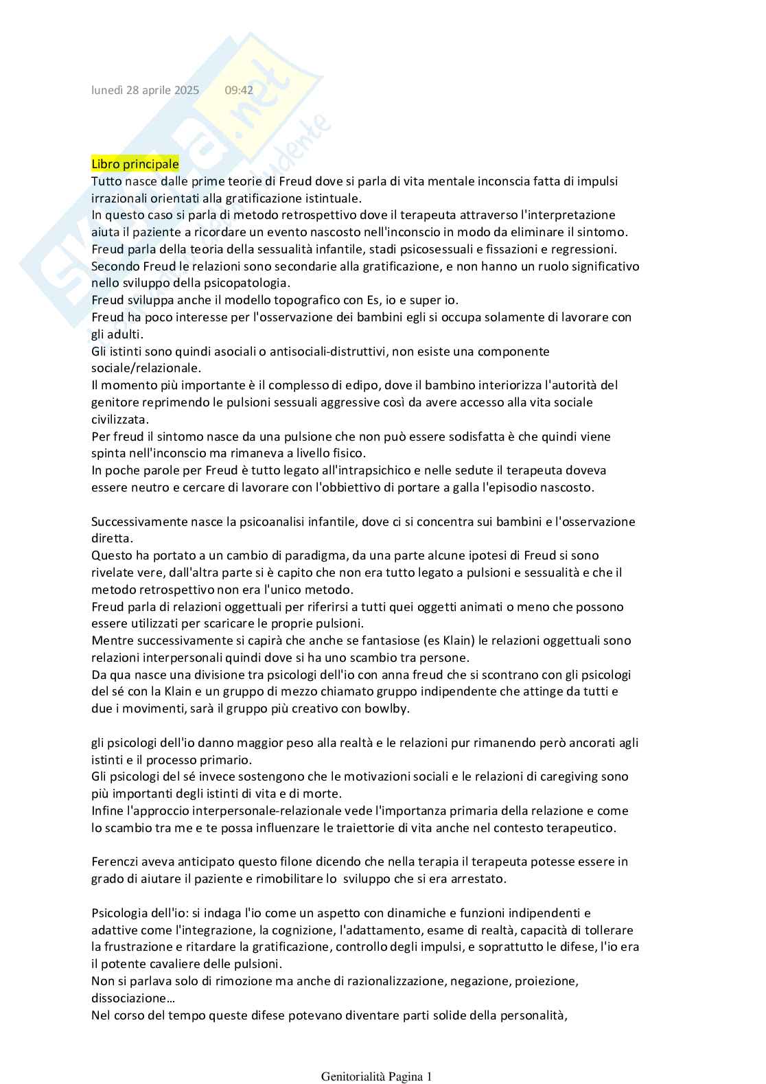 Ripasso per esame Psicodinamica delle relazioni familiari Pag. 1