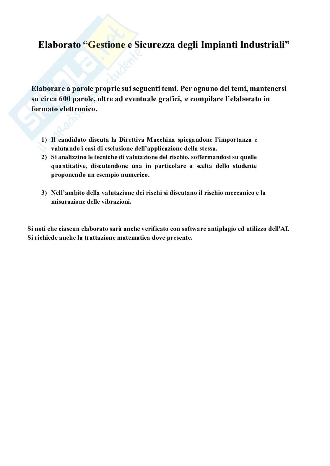 Elaborato Gestione e sicurezza degli impianti industriali Pag. 1