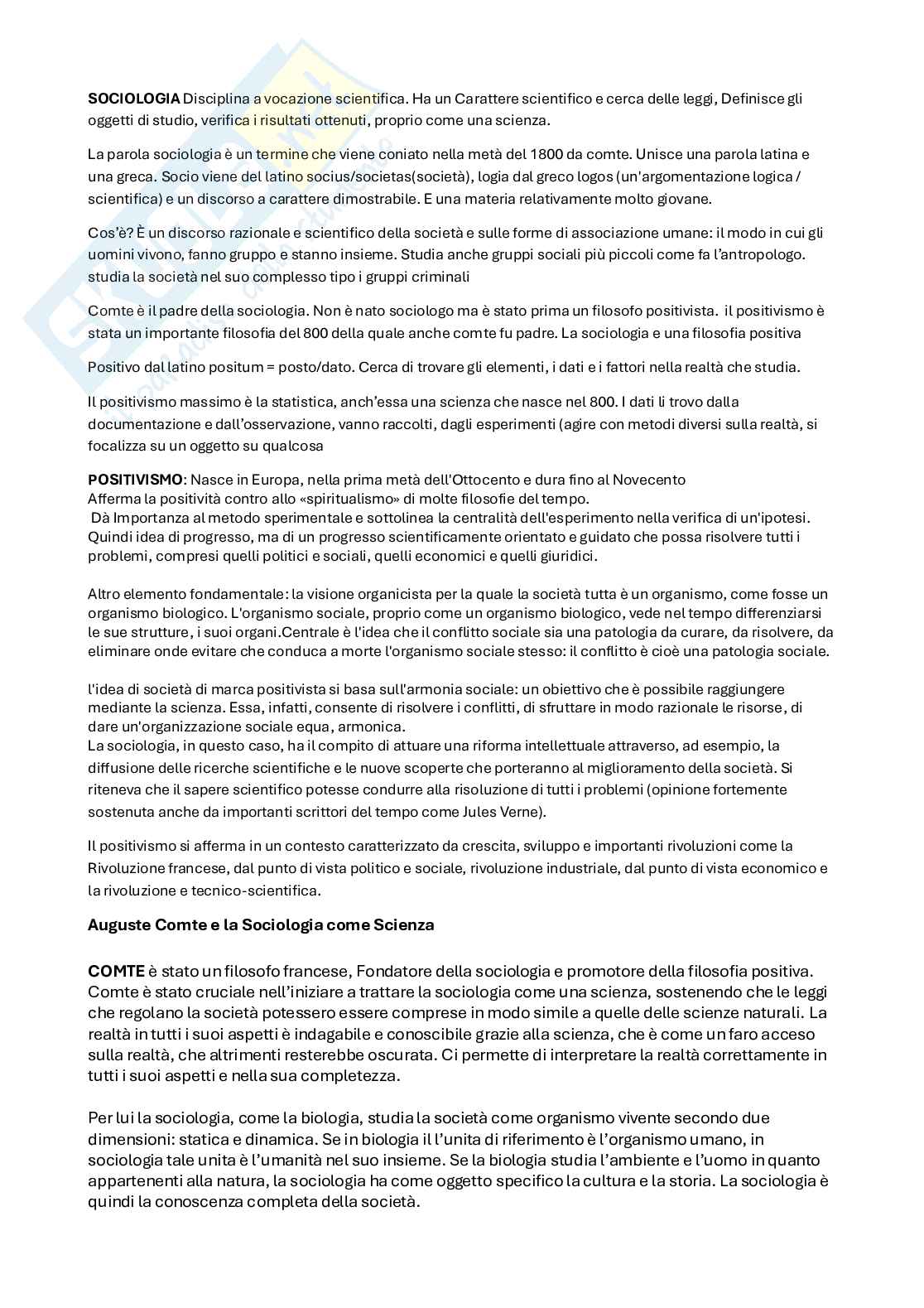 Riassunto esame Sociologia generale, Prof. Simoncini Dario, libro consigliato Il pensiero sociologico , Crespi  Pag. 1