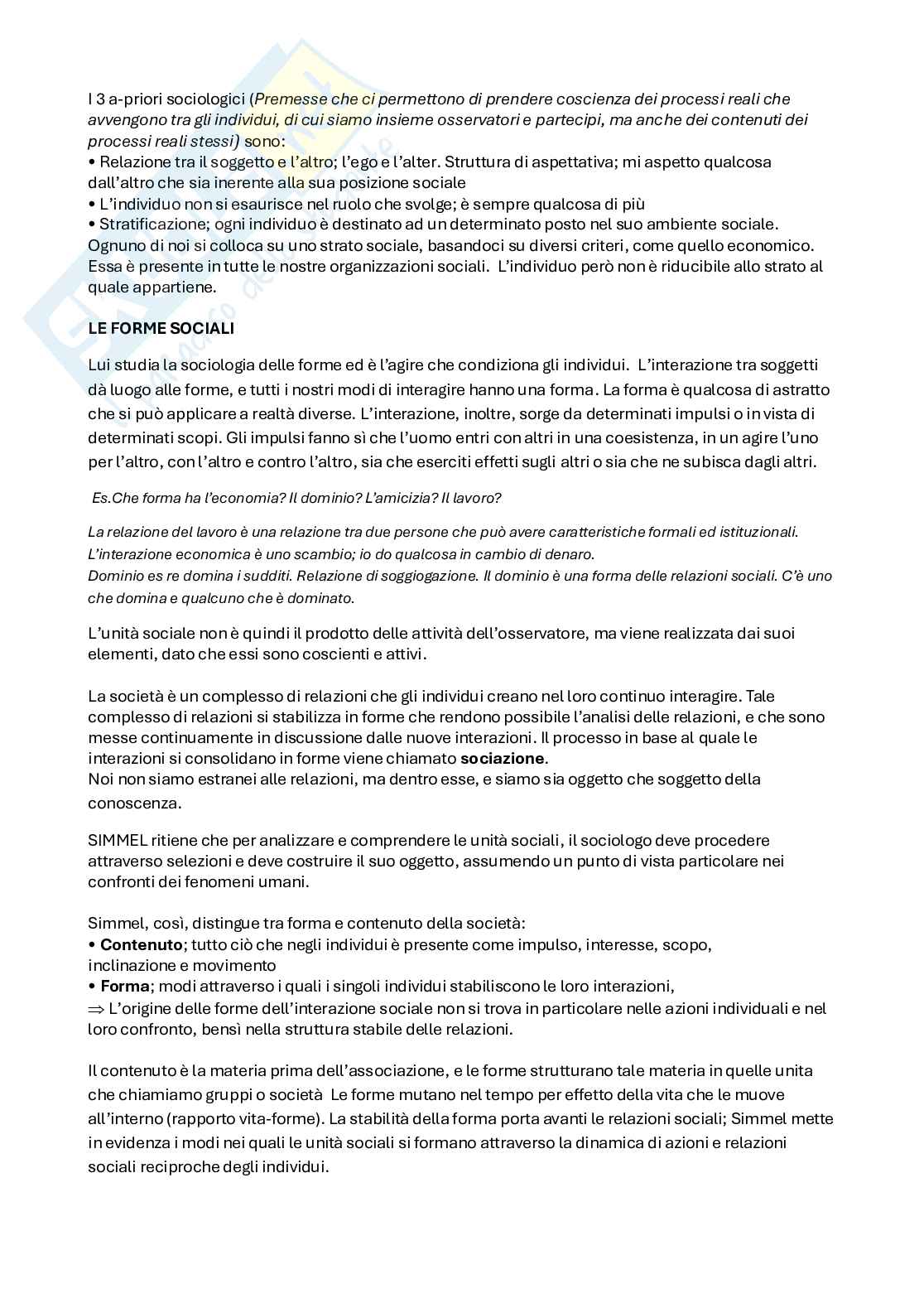 Riassunto esame Sociologia generale, Prof. Simoncini Dario, libro consigliato Il pensiero sociologico , Crespi  Pag. 21