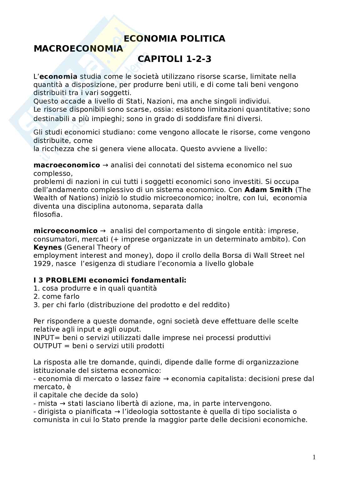 Economia politica Pag. 1