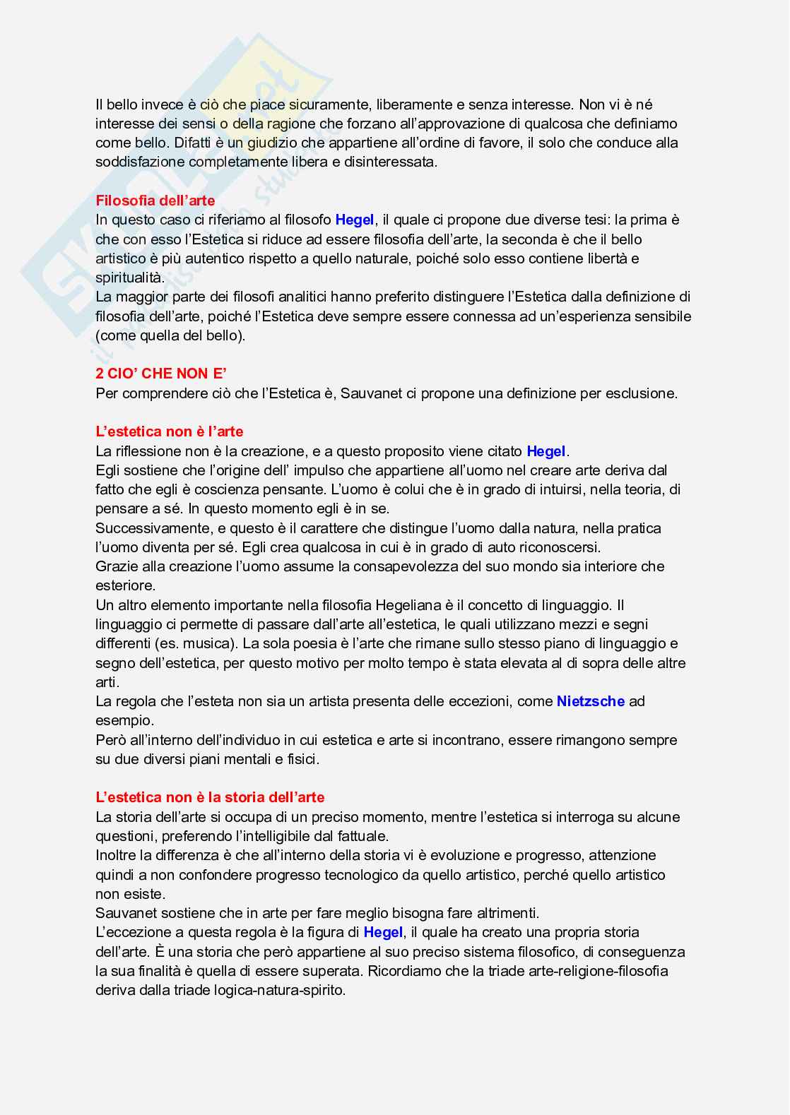 Riassunto esame Estetica, Prof. Pulejo Raffaella, libro consigliato Elementi di estetica, Sauvanet  Pag. 2