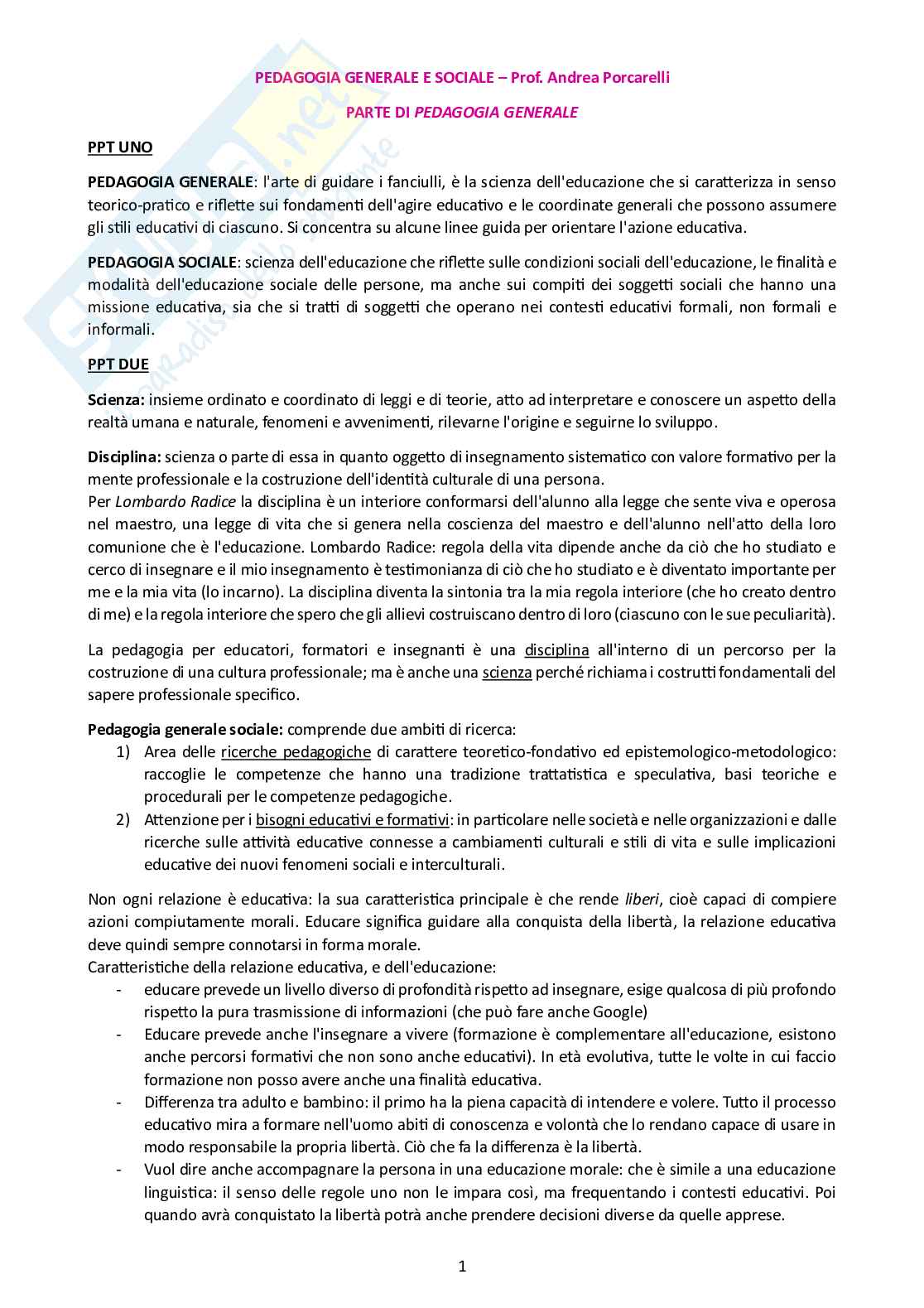 Appunti Pedagogia generale e sociale Pag. 1