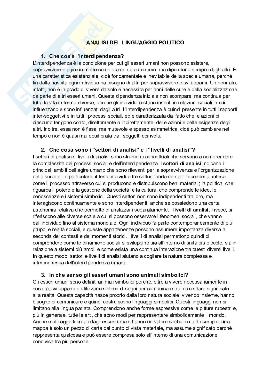 Analisi del linguaggio politico  Pag. 1