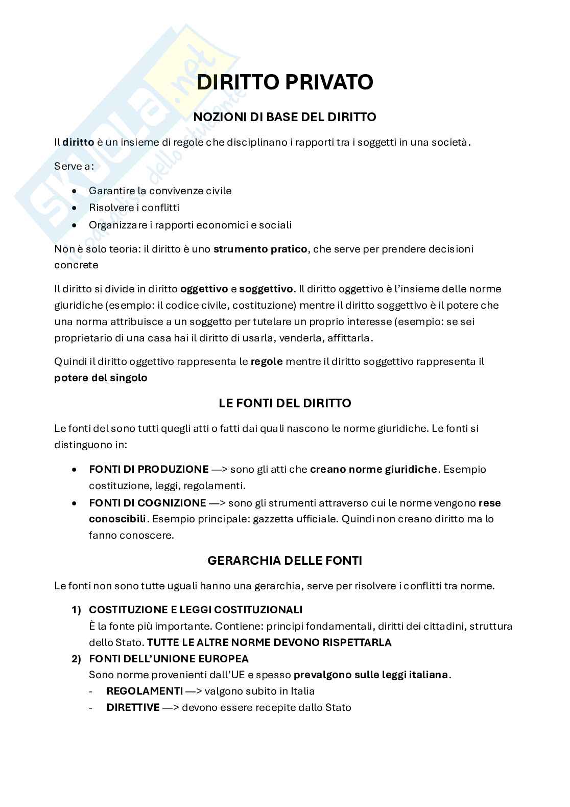 Appunti prime lezioni Diritto privato Pag. 1