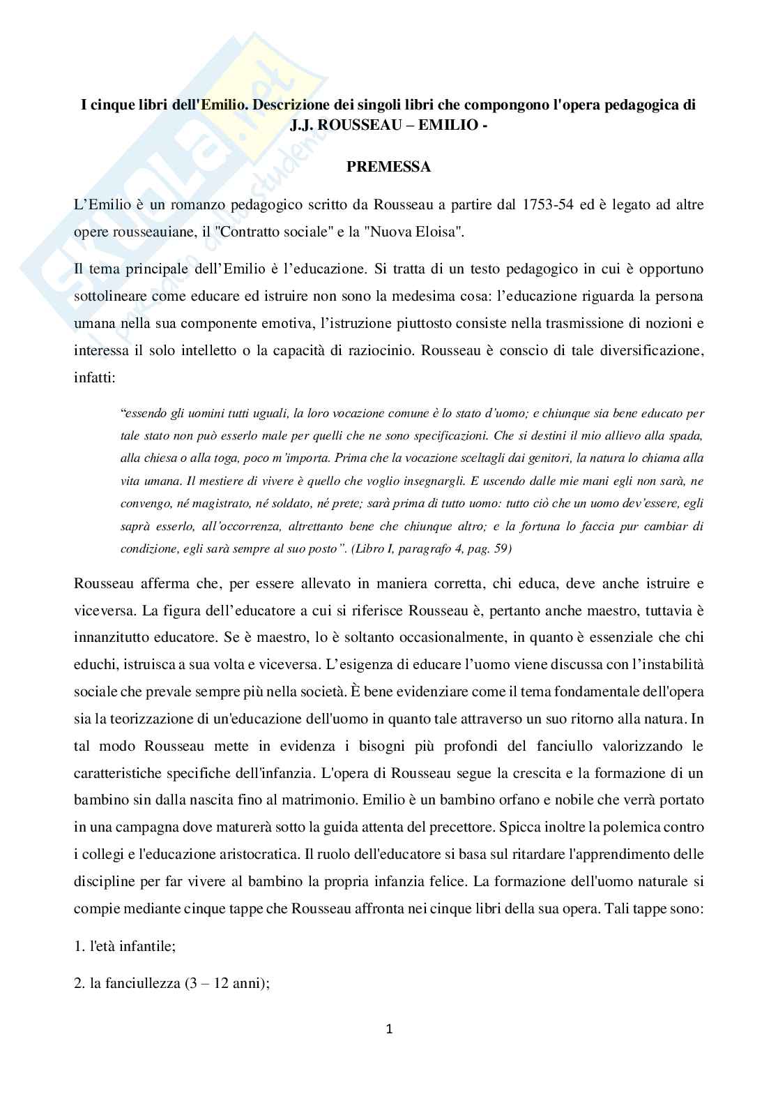 Esame Filosofia dell'educazione, prof. Antonio Bellingreri, libro consigliato L'Emilio di J.J. Rousseau (5 Libri), Edizione LaTerza Pag. 1