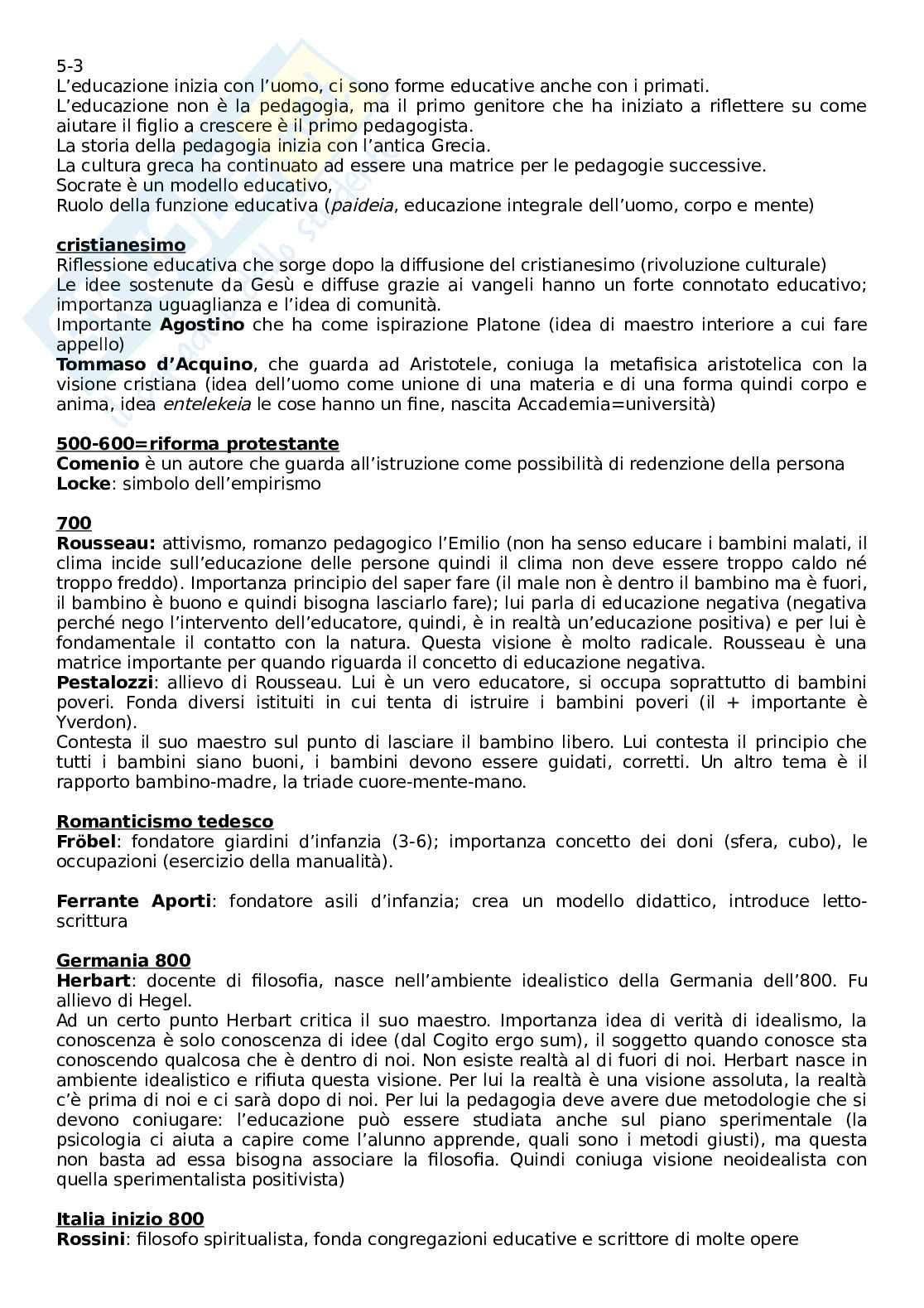 Riassunto esame Storia della pedagogia e delle Istituzioni educative, Prof. Marrone Andrea, libro consigliato Novecento pedagogico e nuovo millennio, Chiosso Pag. 1