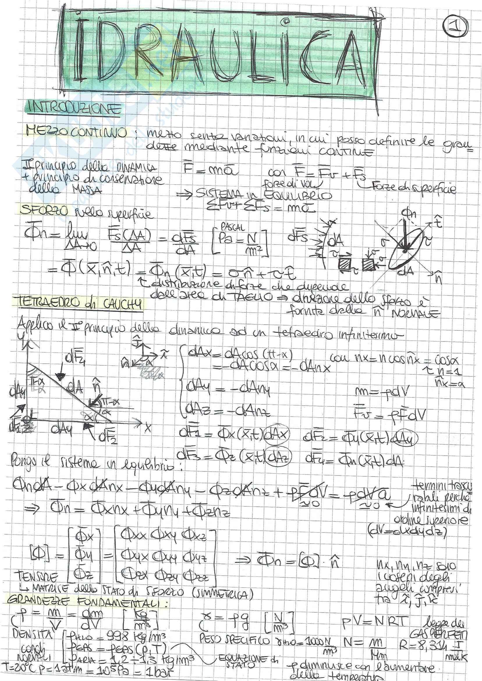 Idraulica e Costruzioni Idrauliche - Teoria Pag. 1