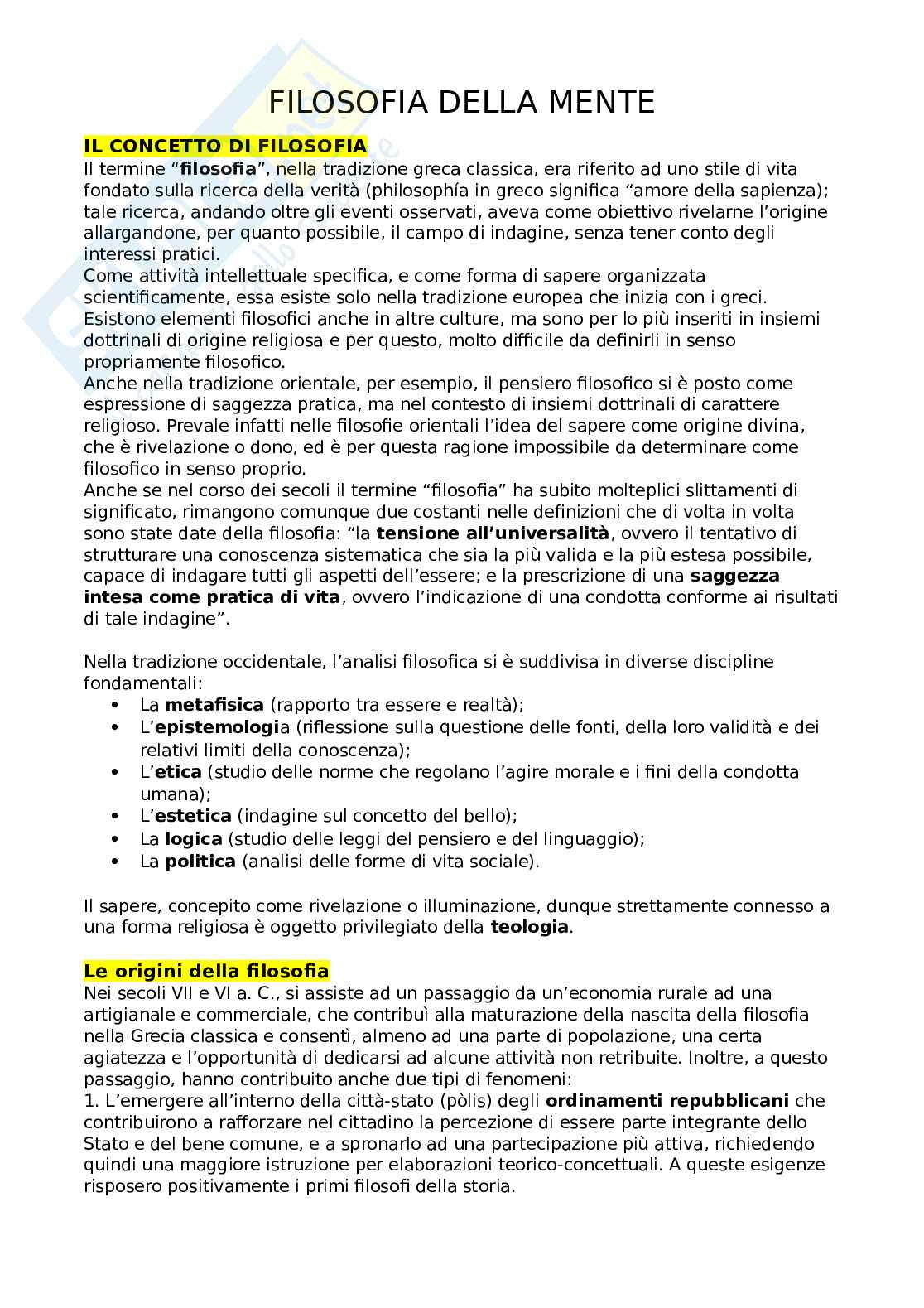Filosofia della mente Pag. 1