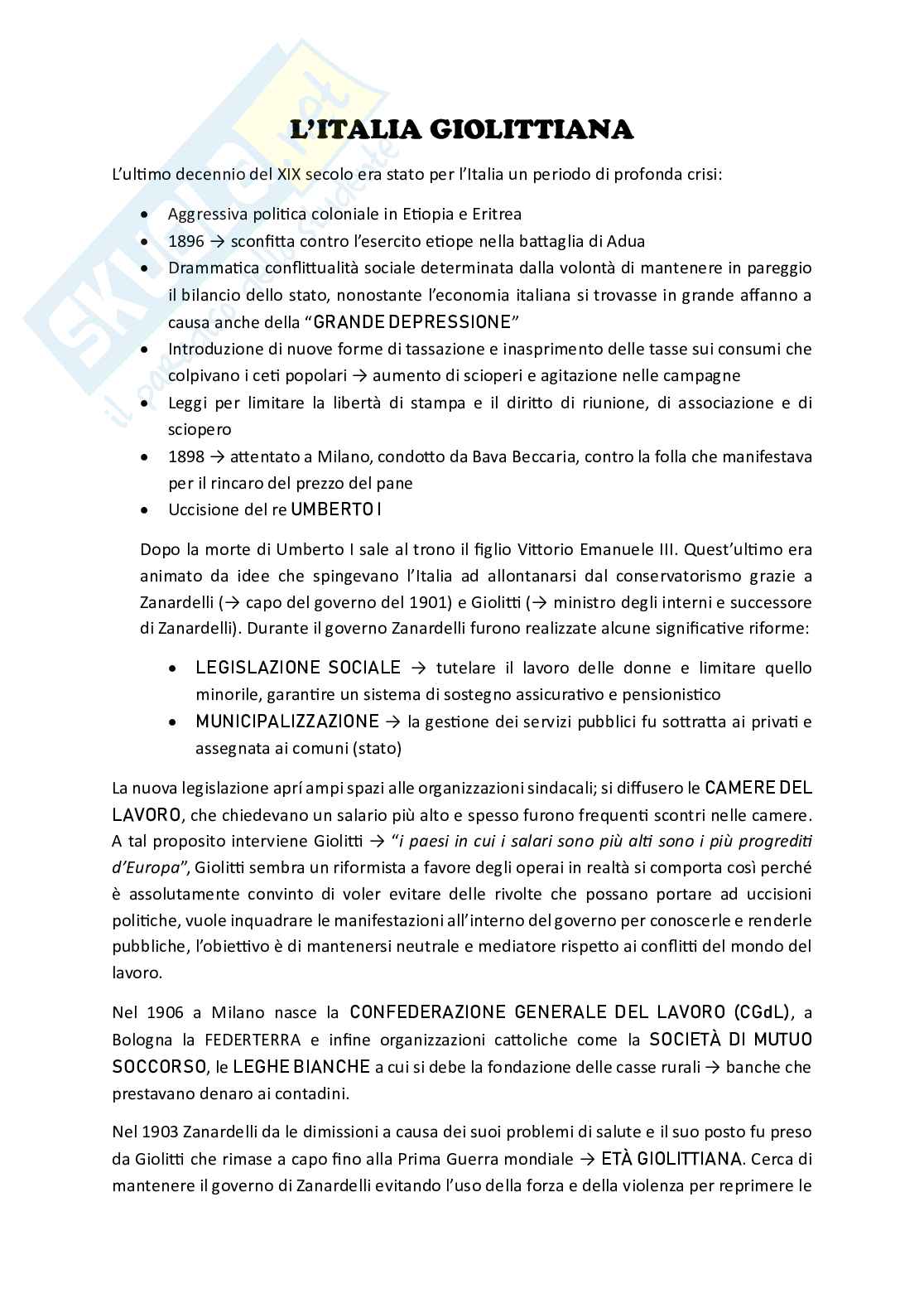 Età giolittiana e Prima Guerra Mondiale  Pag. 1