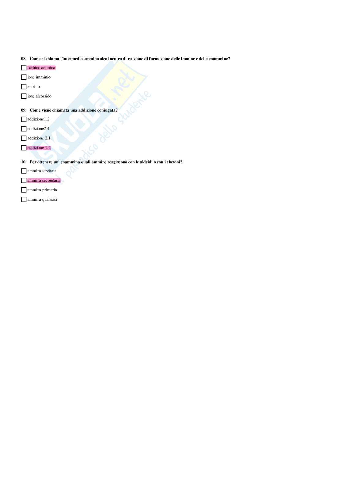 Paniere Chimica organica - Risposte multiple - aggiornato (2026) Pag. 46