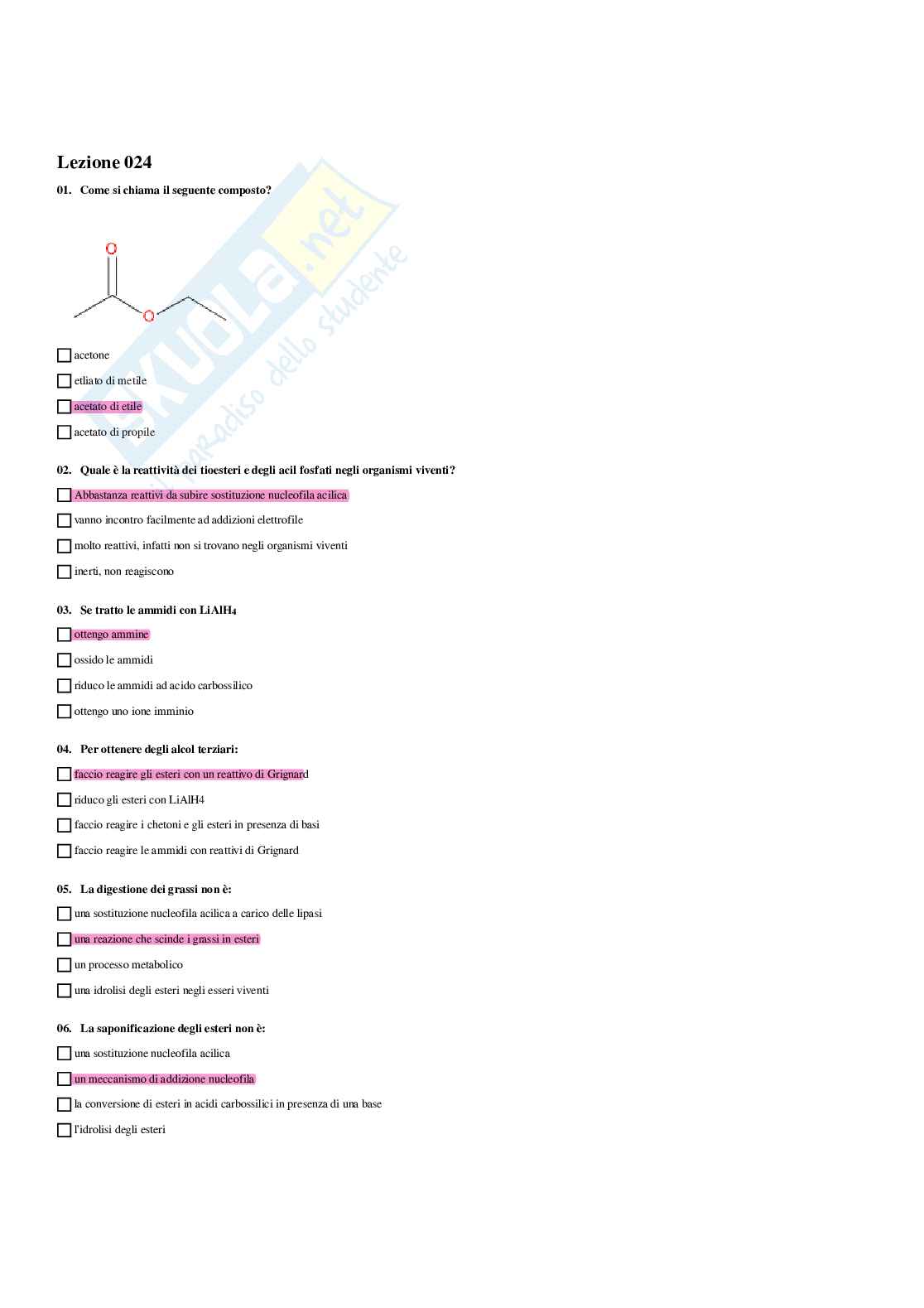Paniere Chimica organica - Risposte multiple - aggiornato (2026) Pag. 51