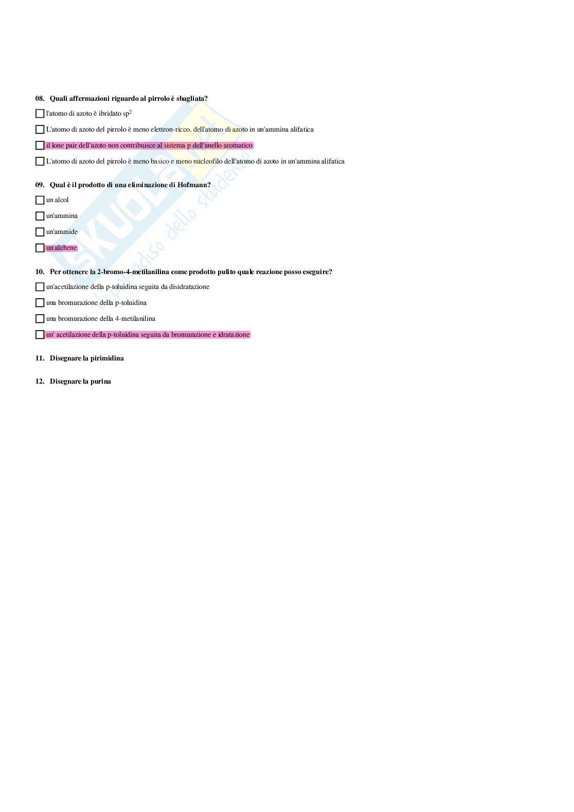 Paniere Chimica organica - Risposte multiple - aggiornato (2026) Pag. 61