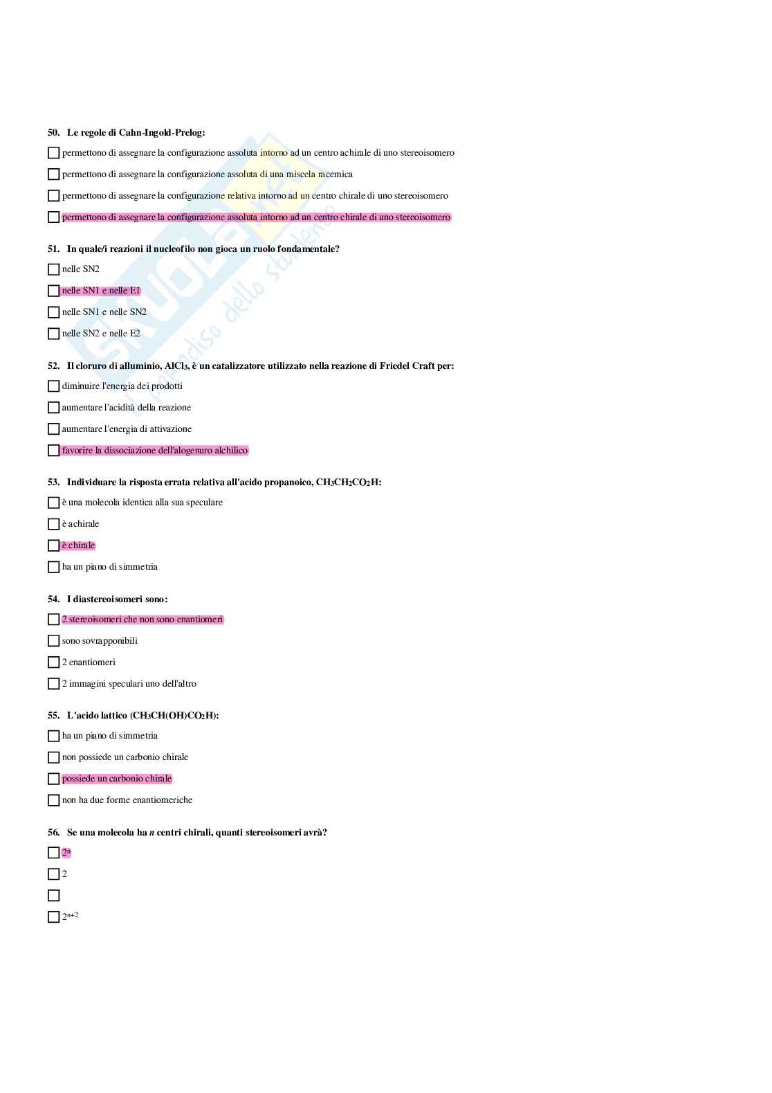 Paniere Chimica organica - Risposte multiple - aggiornato (2026) Pag. 81