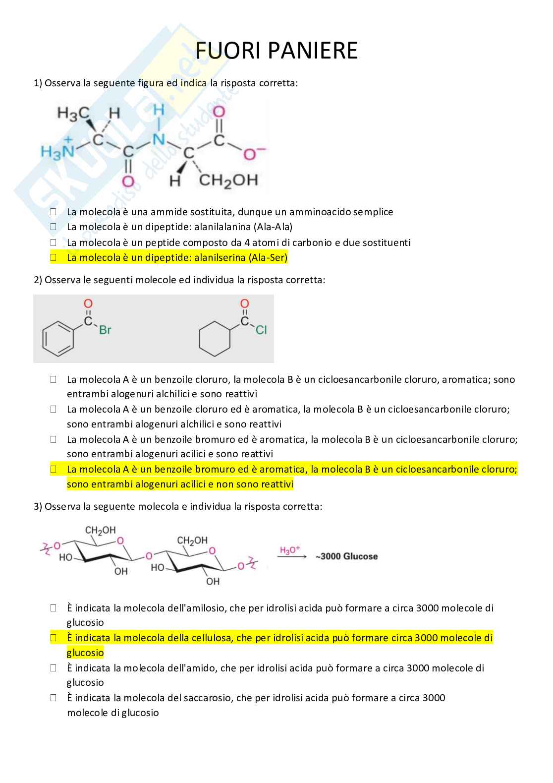 Paniere Chimica organica - Risposte multiple - aggiornato (2026) Pag. 86