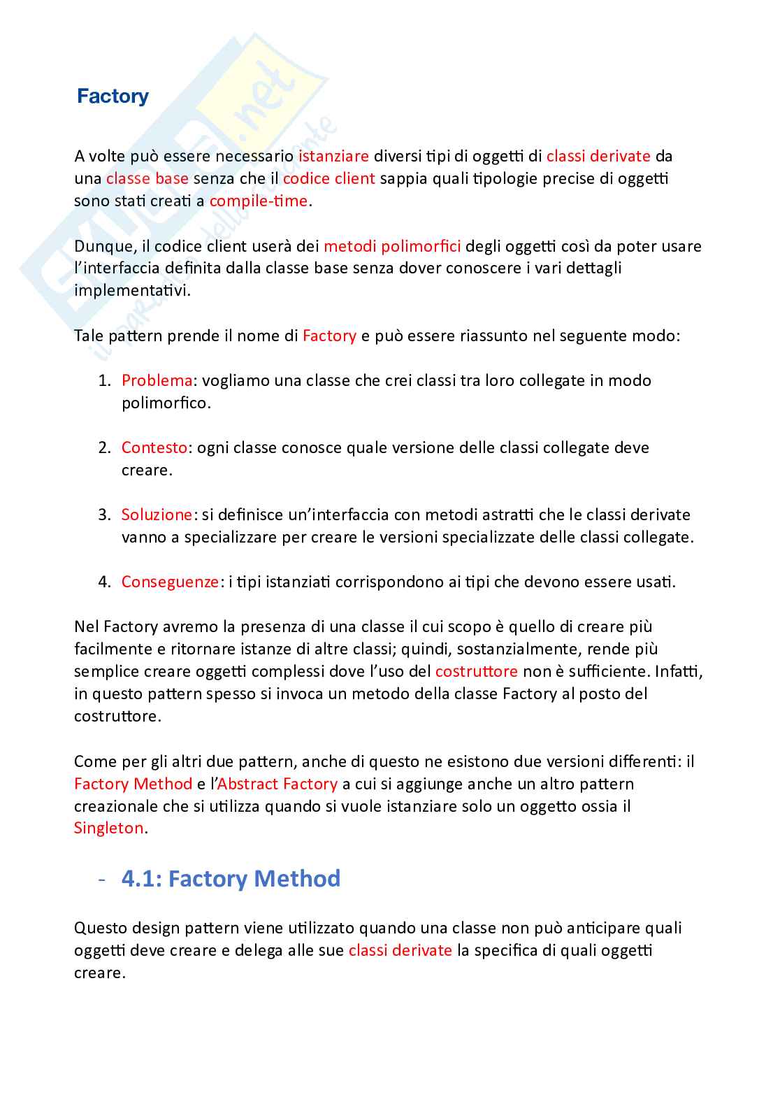 Appunti riassuntivi Programmazione (parte 7, factory e linee guida) Pag. 1