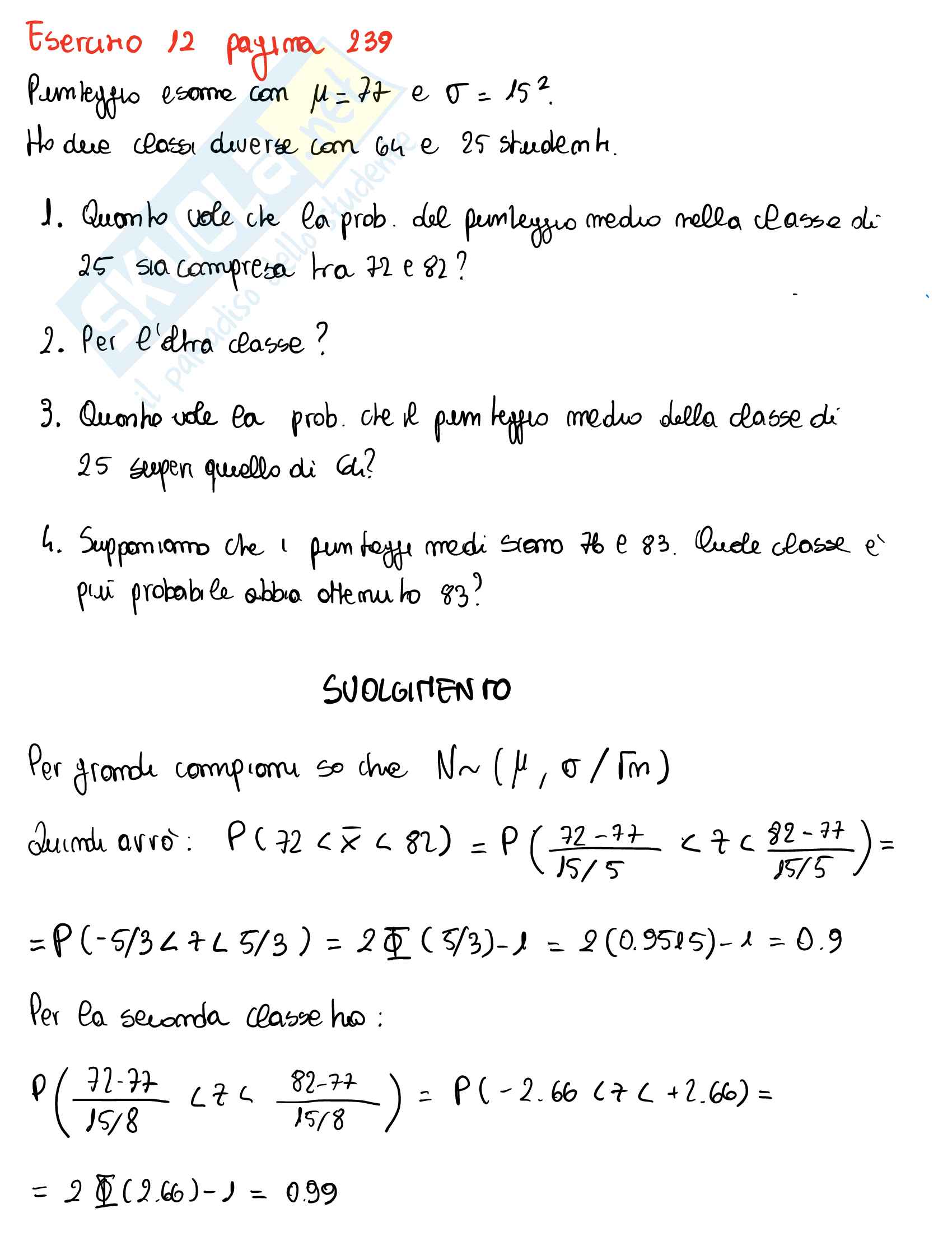 Riassunto esercizi Statistica, libro consigliato "Probabilità e Statistica", Ross Pag. 6