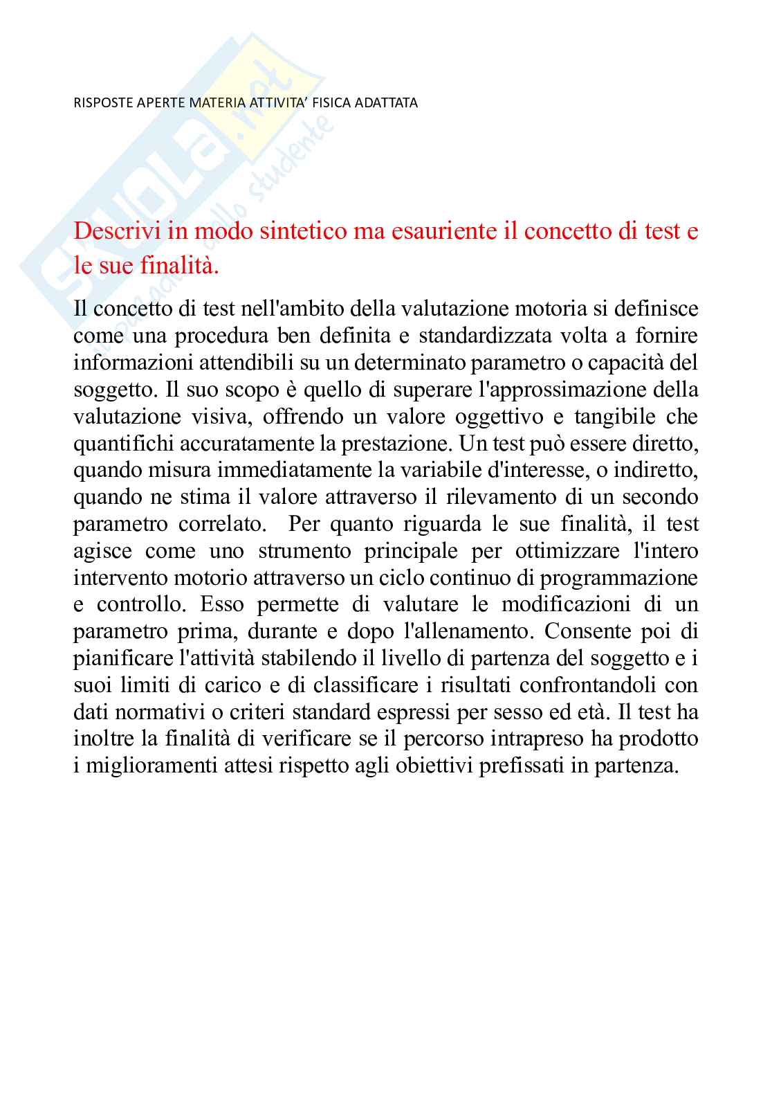 Risposte aperte materia Attività fisica adattata Pag. 1
