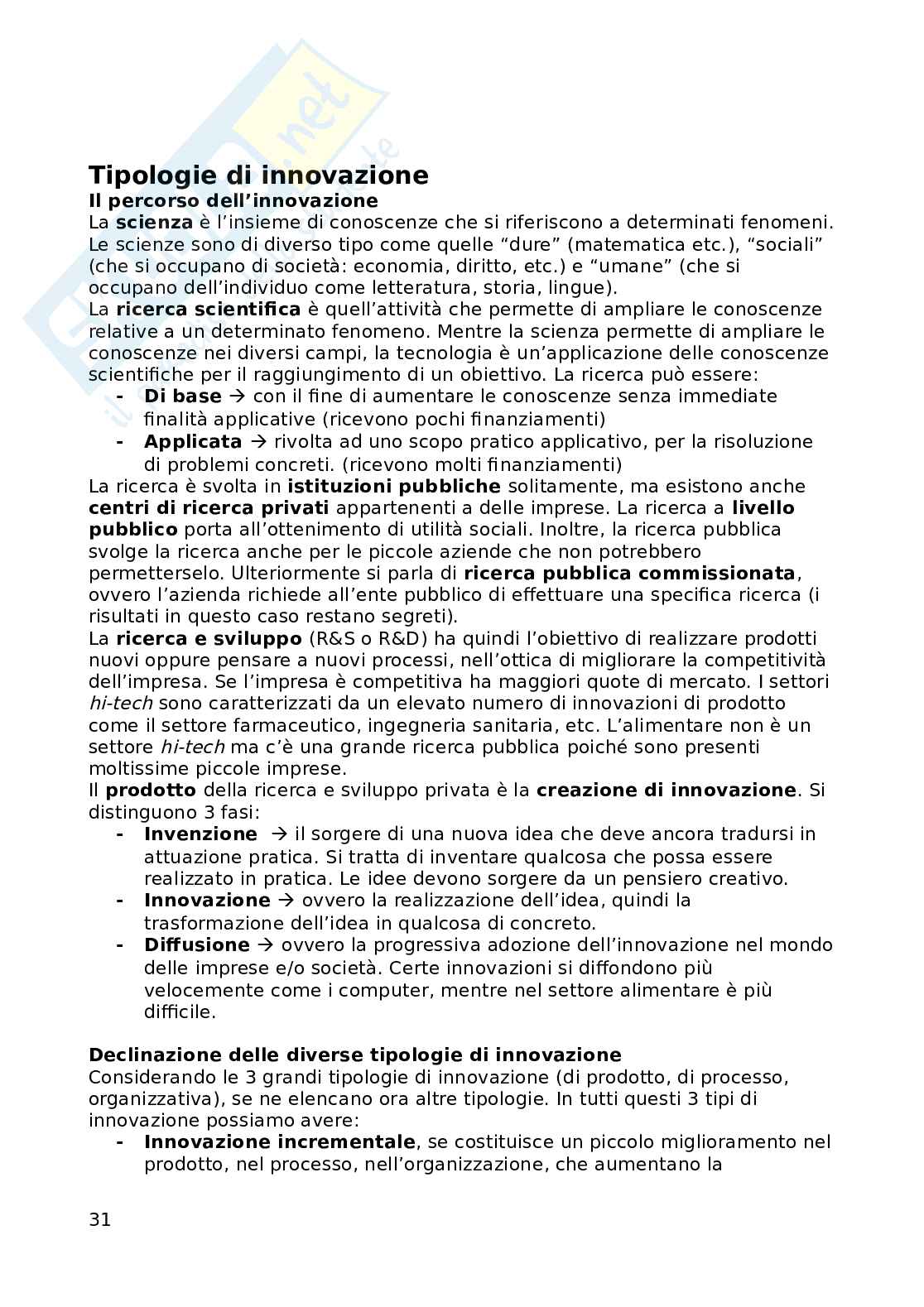 Riassunto - Economia e gestione dell'innovazione nell'industria alimentare Pag. 31