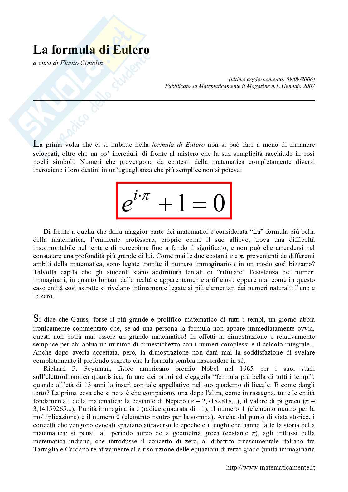 La formula di Eulero Pag. 1