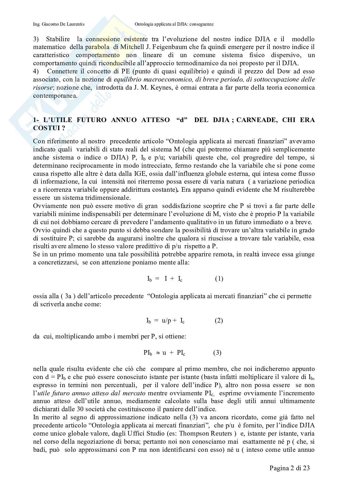 Ontologia applicata al DJIA: implicazioni e conseguenze delle caratteristiche caotiche e non lineari del sistema. Pag. 2