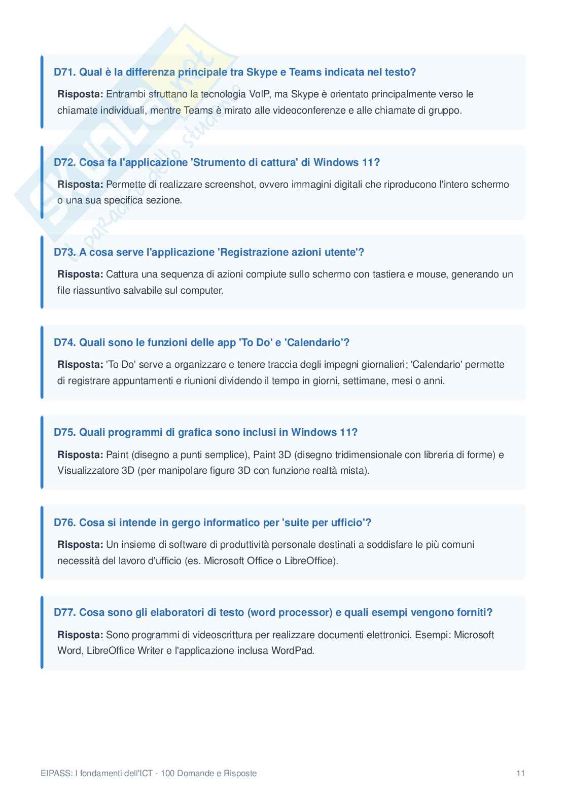 Domande e Risposte EIPASS User 6.0 – File Unico Completo Pag. 11
