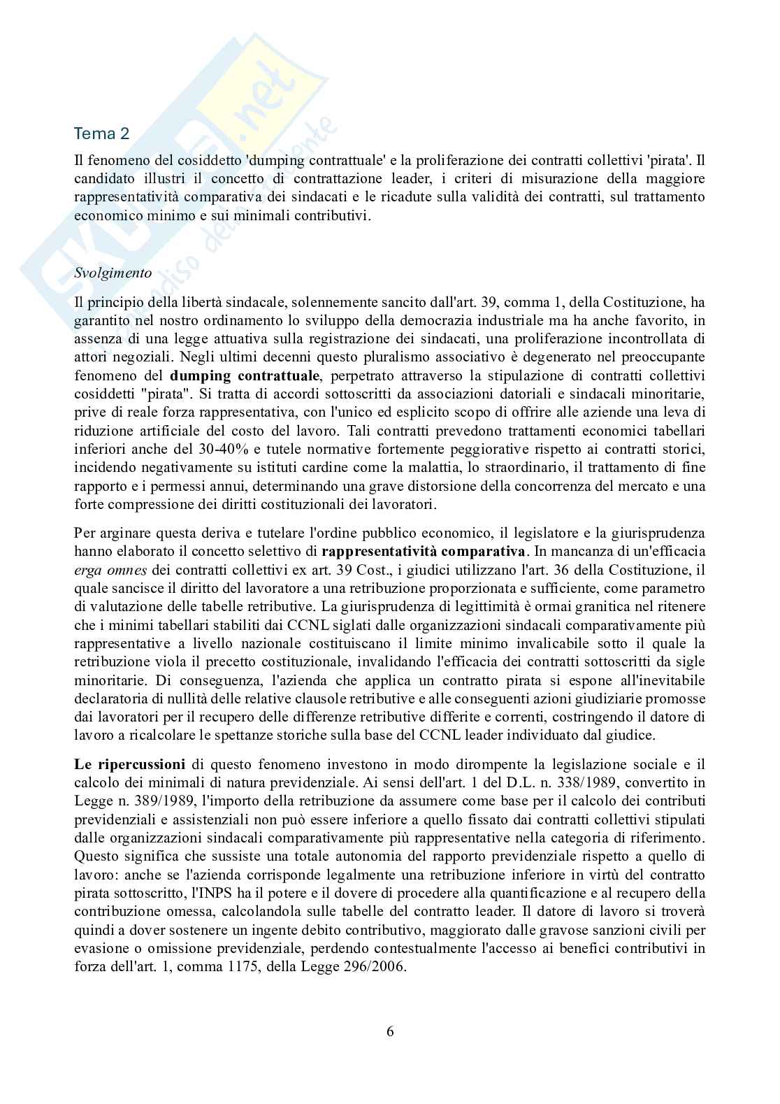 Simulazione di esercitazione per esame stato abilitazione consulenti lavoro - temi svolti prova scritta di diritto del lavoro e legislazione sociale - Temi da 1 a 6 Pag. 6