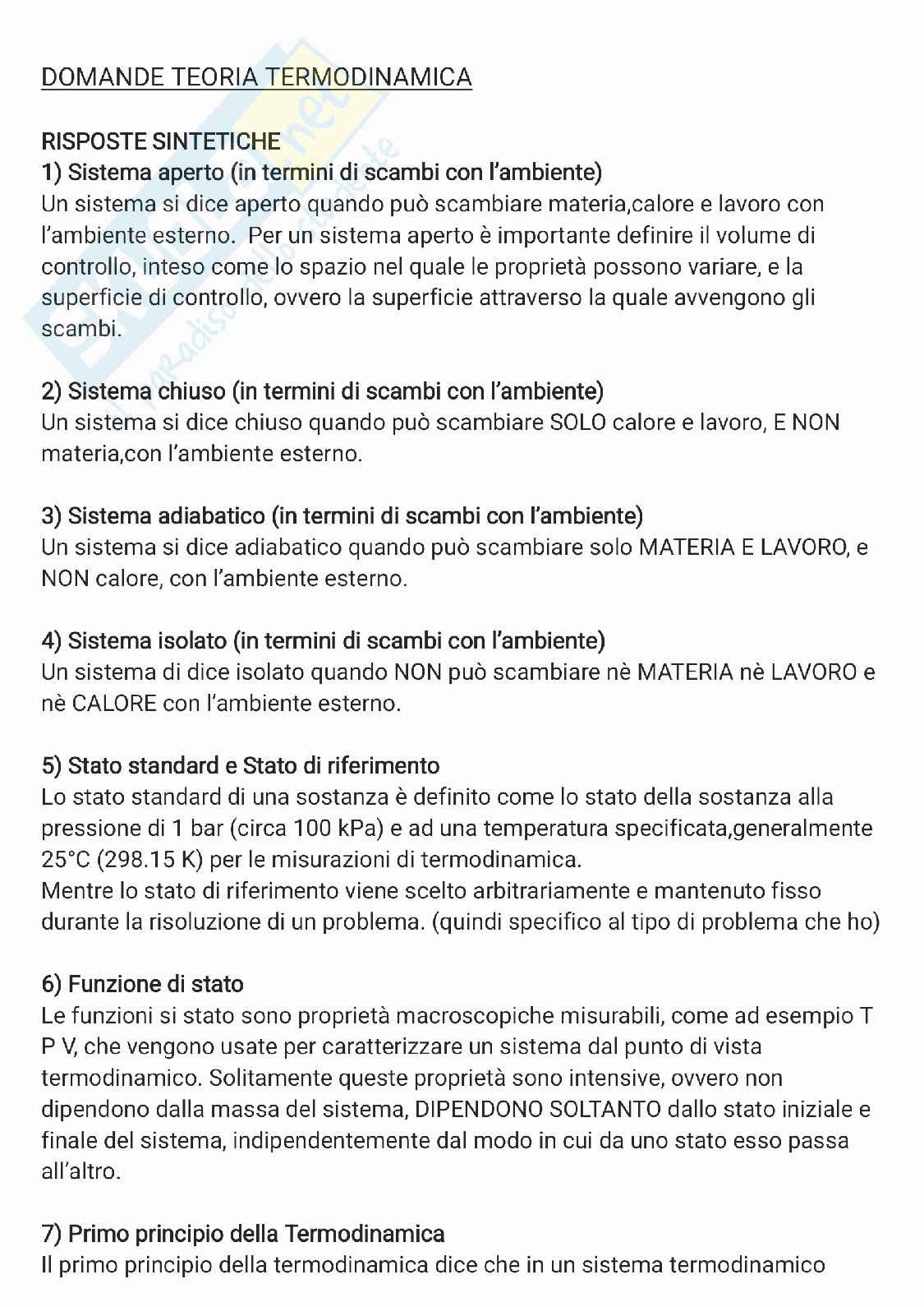 Domande svolte teoria di Termodinamica Pag. 1