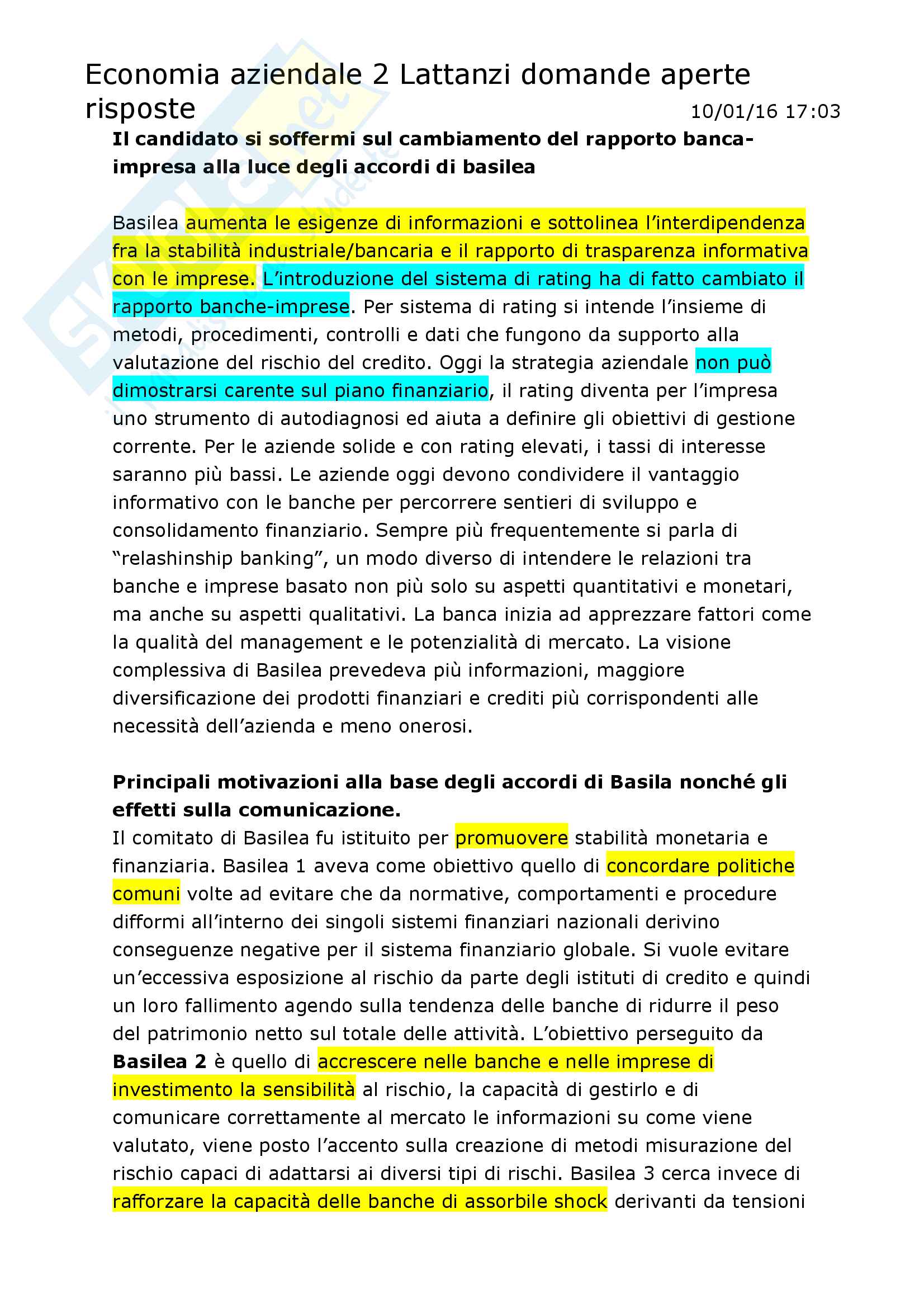 Domande aperte Economia Aziendale 2 corso C Pag. 1