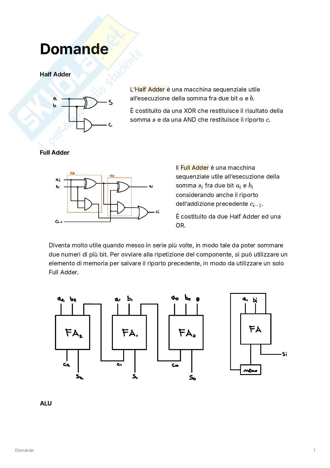 Riassunto esame Calcolatori Elettronici, Prof. Colombo Carlo, libro consigliato Calcolatori elettronici - Architettura e organizzazione, Giacomo Bucci  Pag. 1
