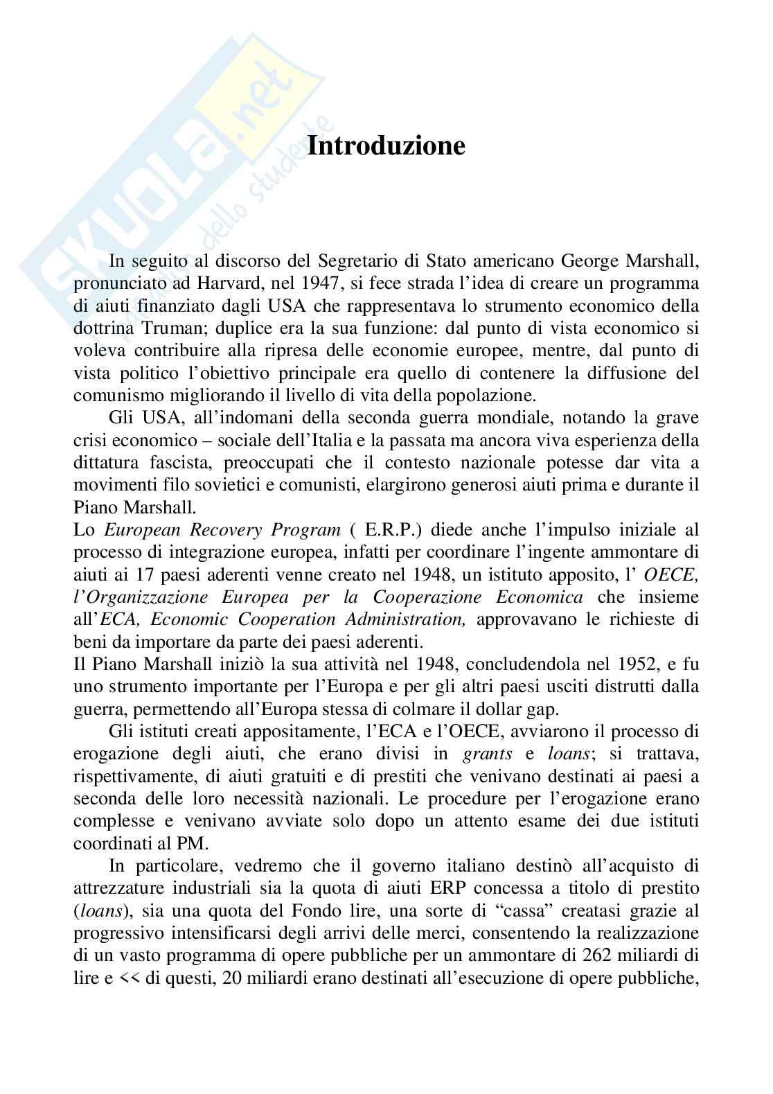 Aiuti del Piano Marshall in Italia: focus sulla regione Puglia Pag. 1