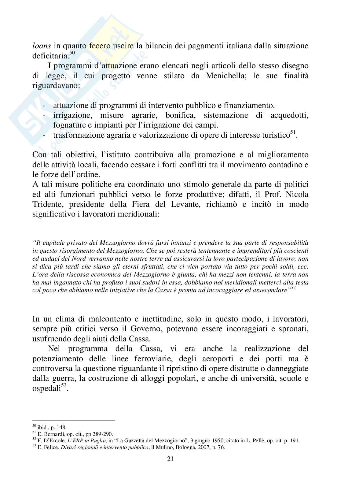 Aiuti del Piano Marshall in Italia: focus sulla regione Puglia Pag. 21
