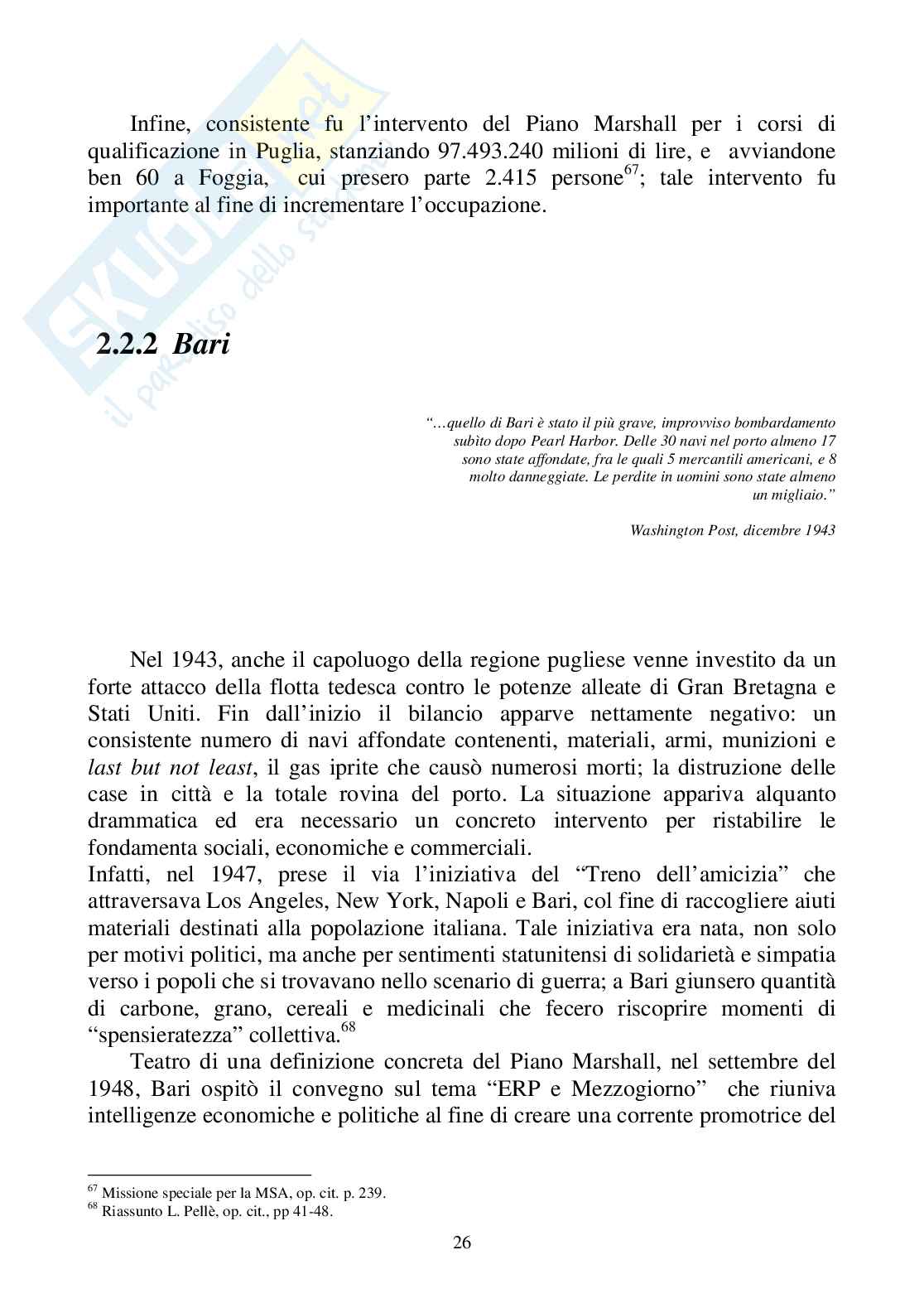 Aiuti del Piano Marshall in Italia: focus sulla regione Puglia Pag. 26