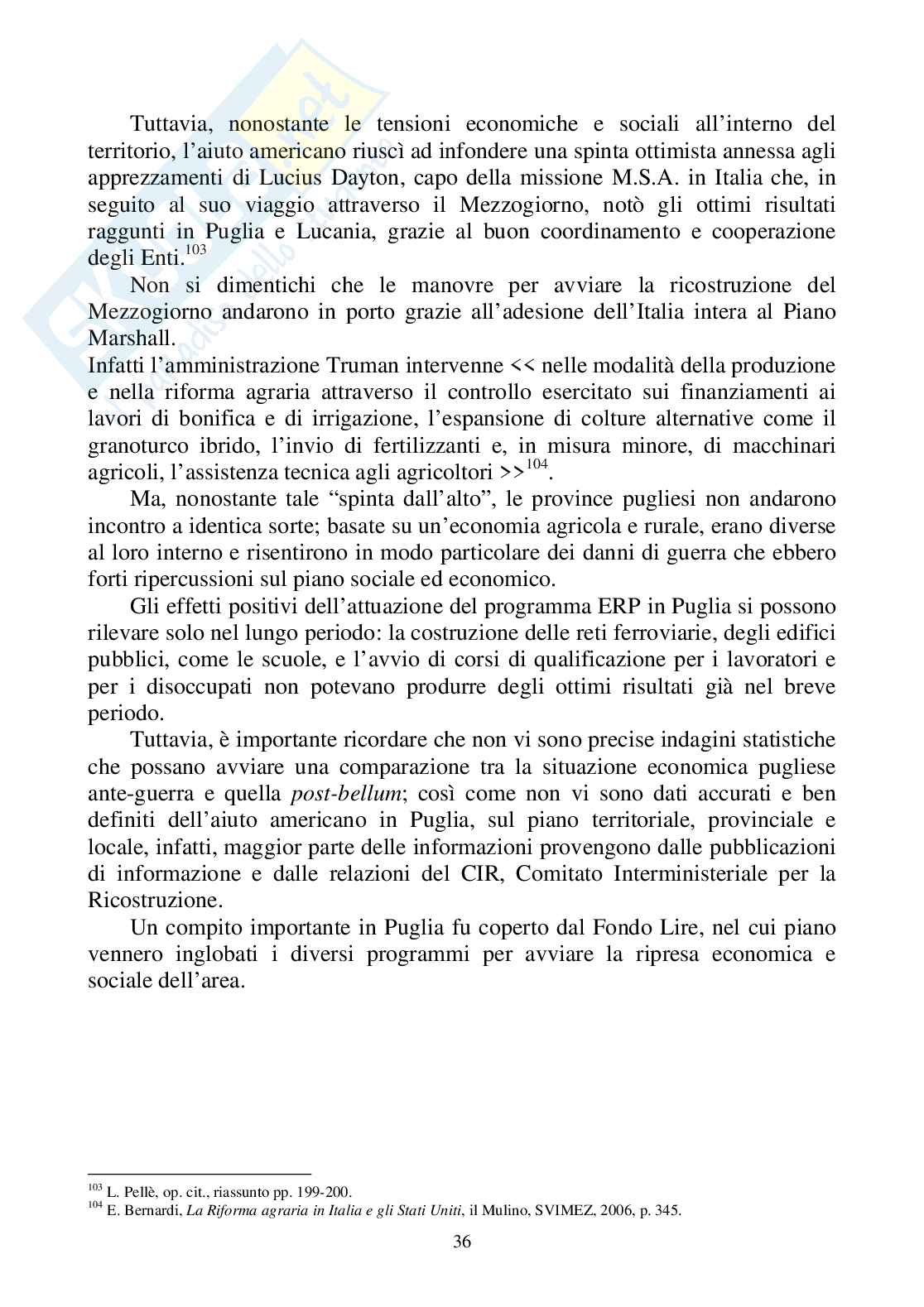 Aiuti del Piano Marshall in Italia: focus sulla regione Puglia Pag. 36