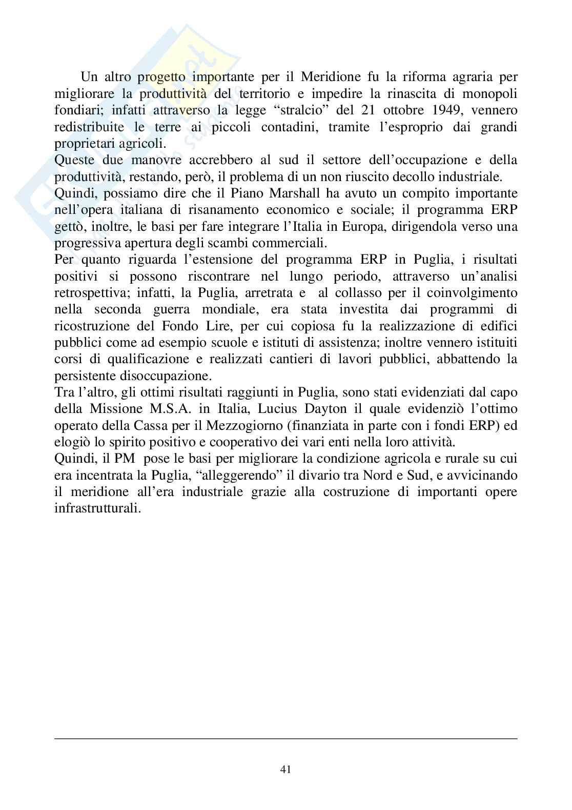 Aiuti del Piano Marshall in Italia: focus sulla regione Puglia Pag. 41